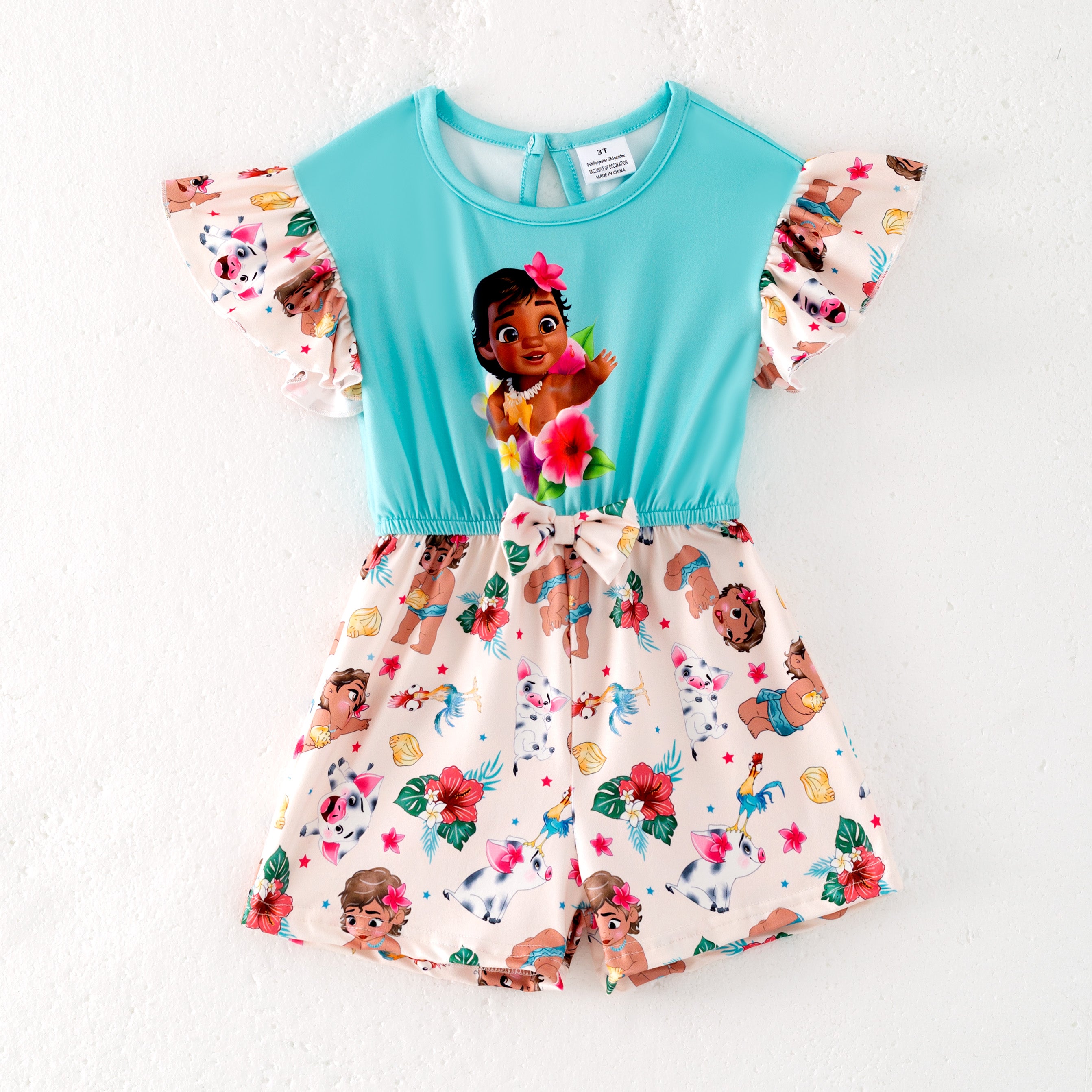 （Pre Order）Girls Summer Moana Print Jumpsuit