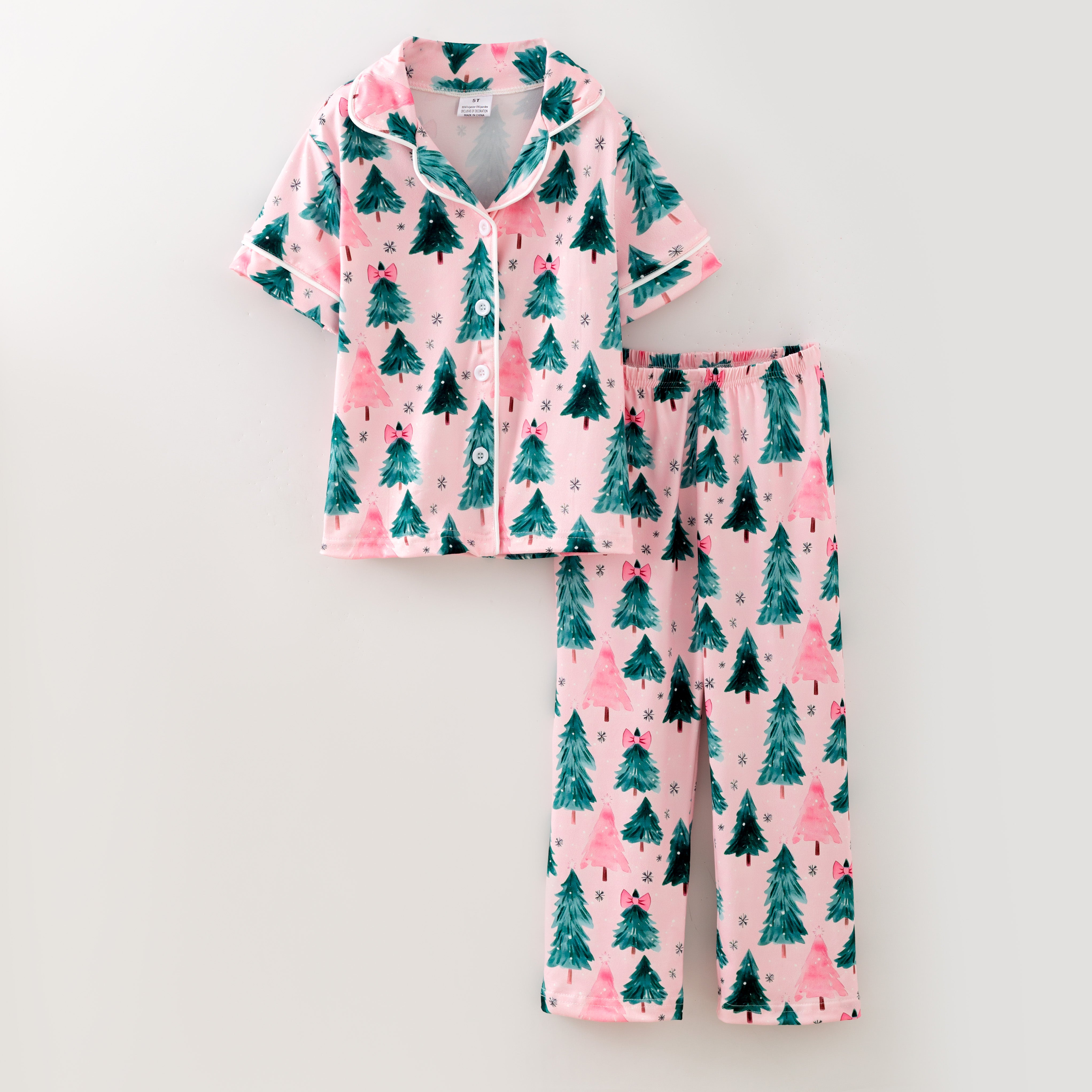 （Pre Order,Prepack Zone）Girls Christmas Tree Print Dress&Pajamas（Mix Size）