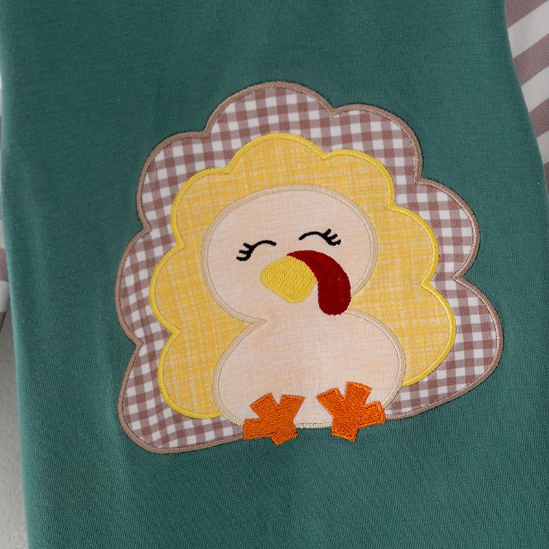 （In Stock L25-2-3）Baby Boys Turkey Applique Romper