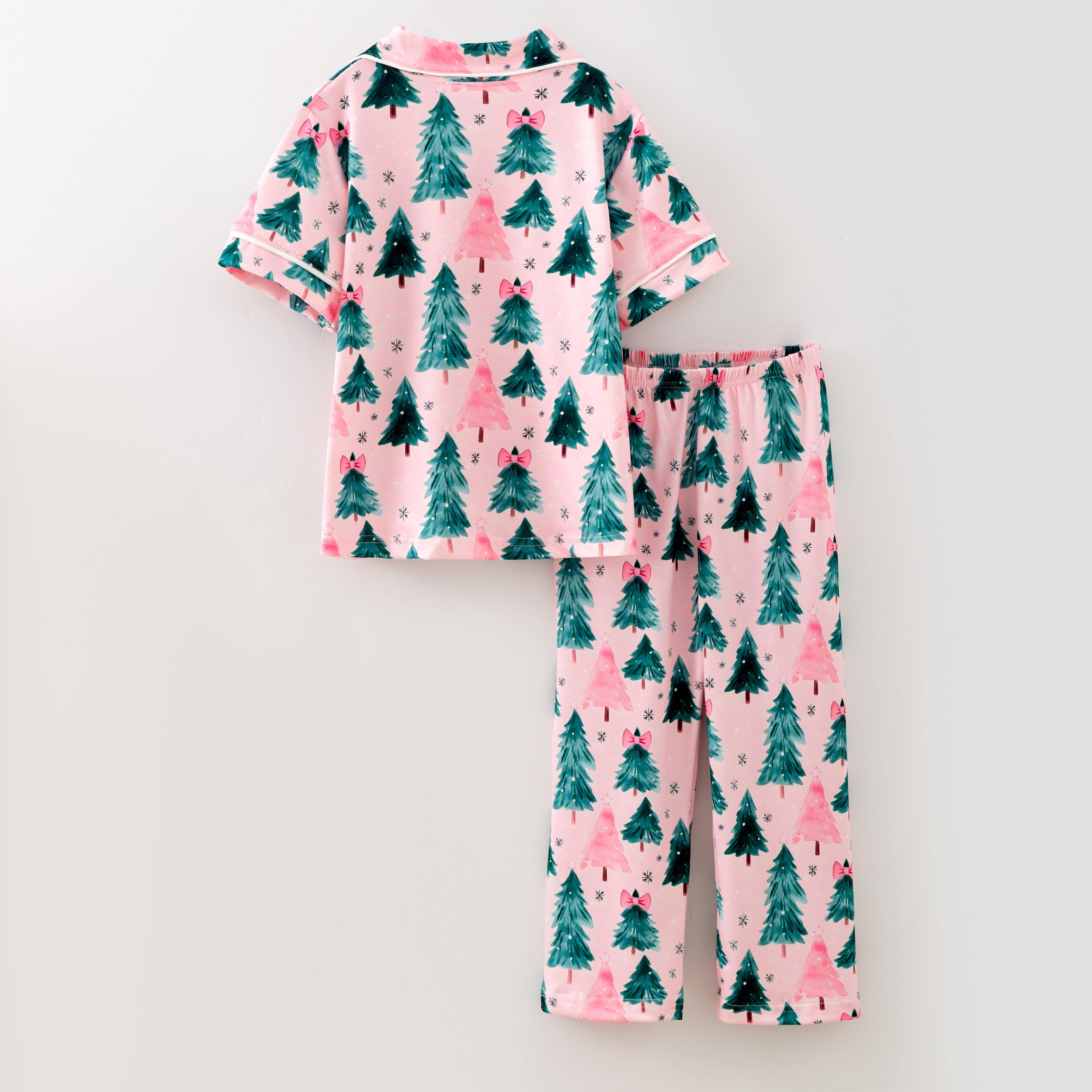 （Pre Order,Prepack Zone）Girls Christmas Tree Print Dress&Pajamas（Mix Size）