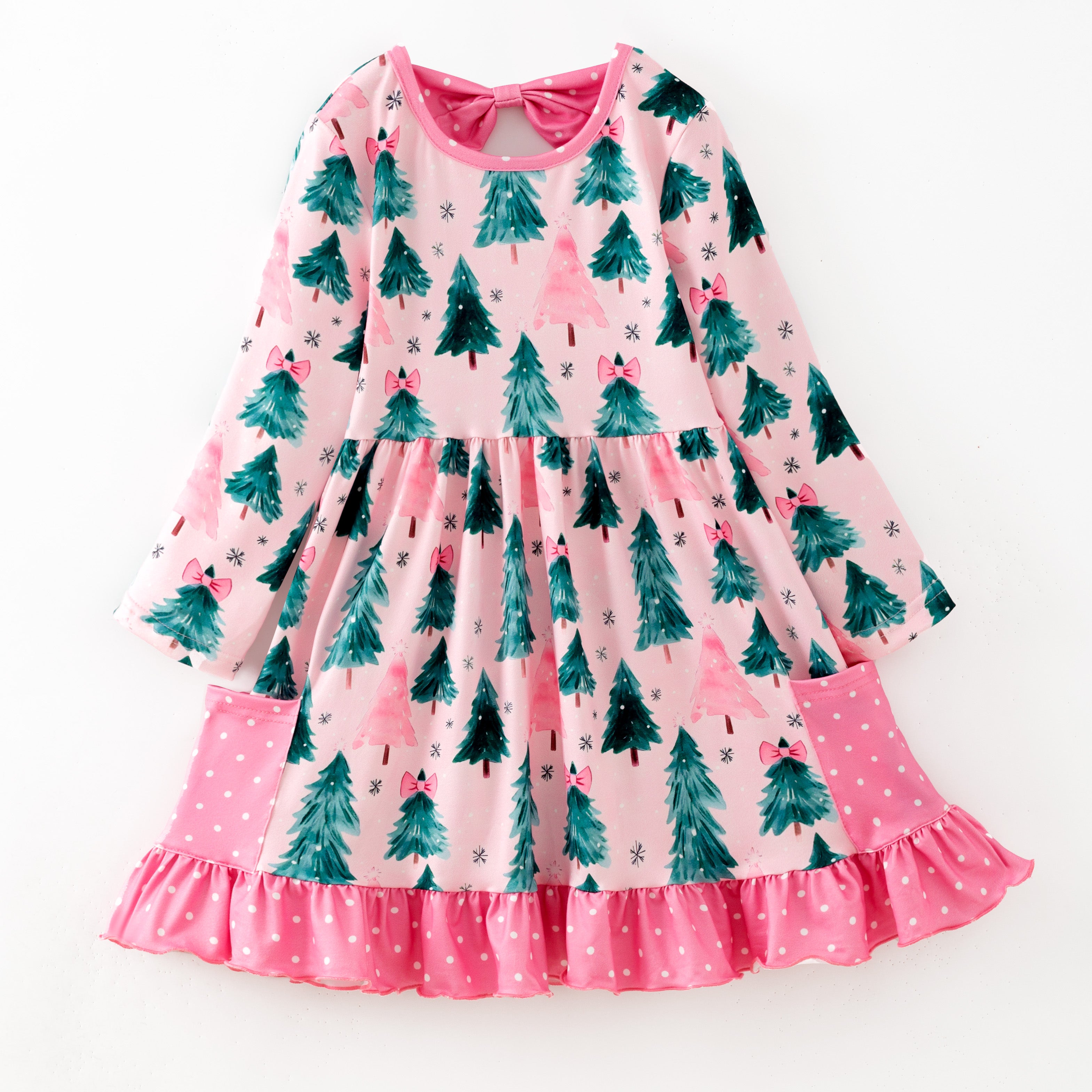 （Pre Order,Prepack Zone）Girls Christmas Tree Print Dress&Pajamas（Mix Size）