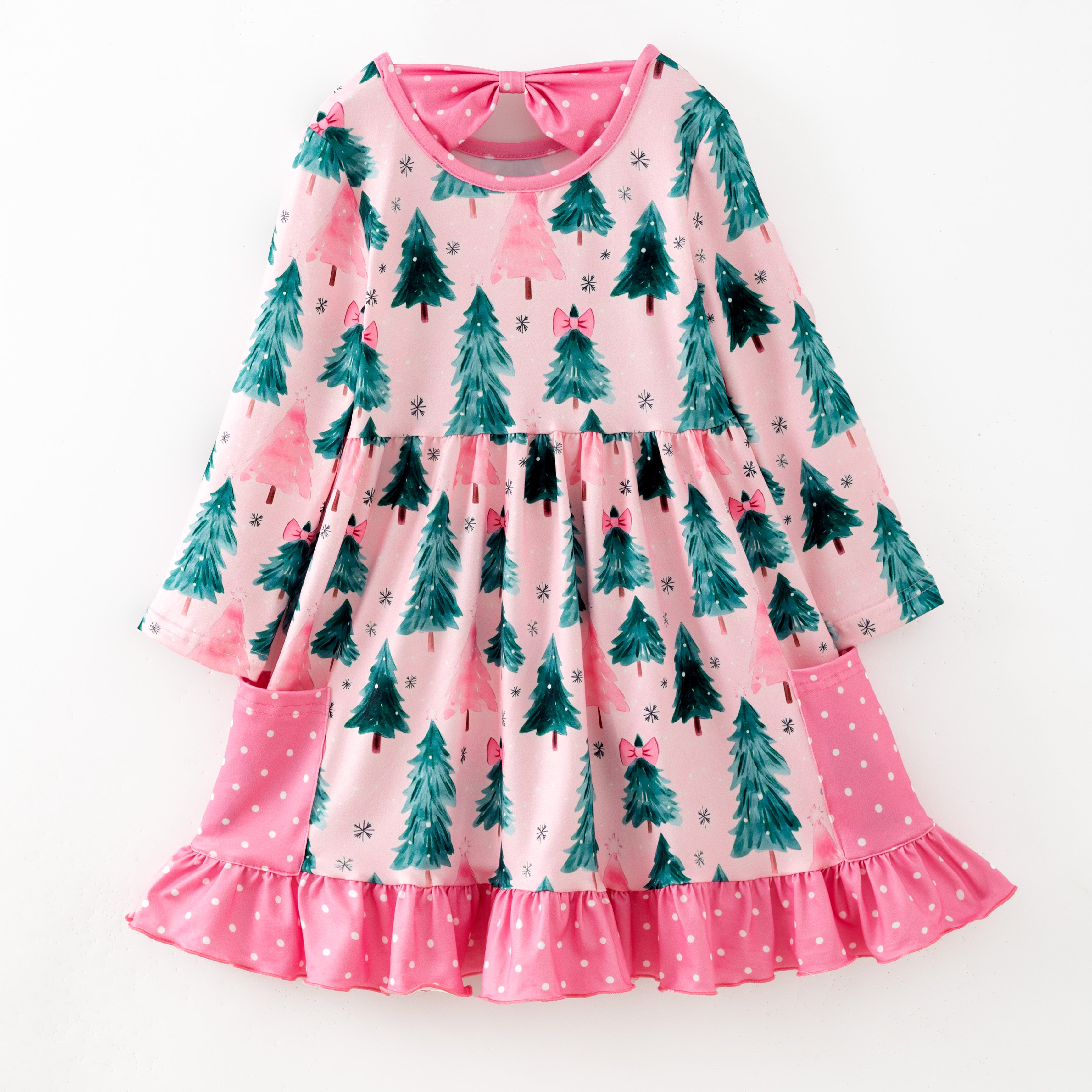 （Pre Order,Prepack Zone）Girls Christmas Tree Print Dress&Pajamas（Mix Size）