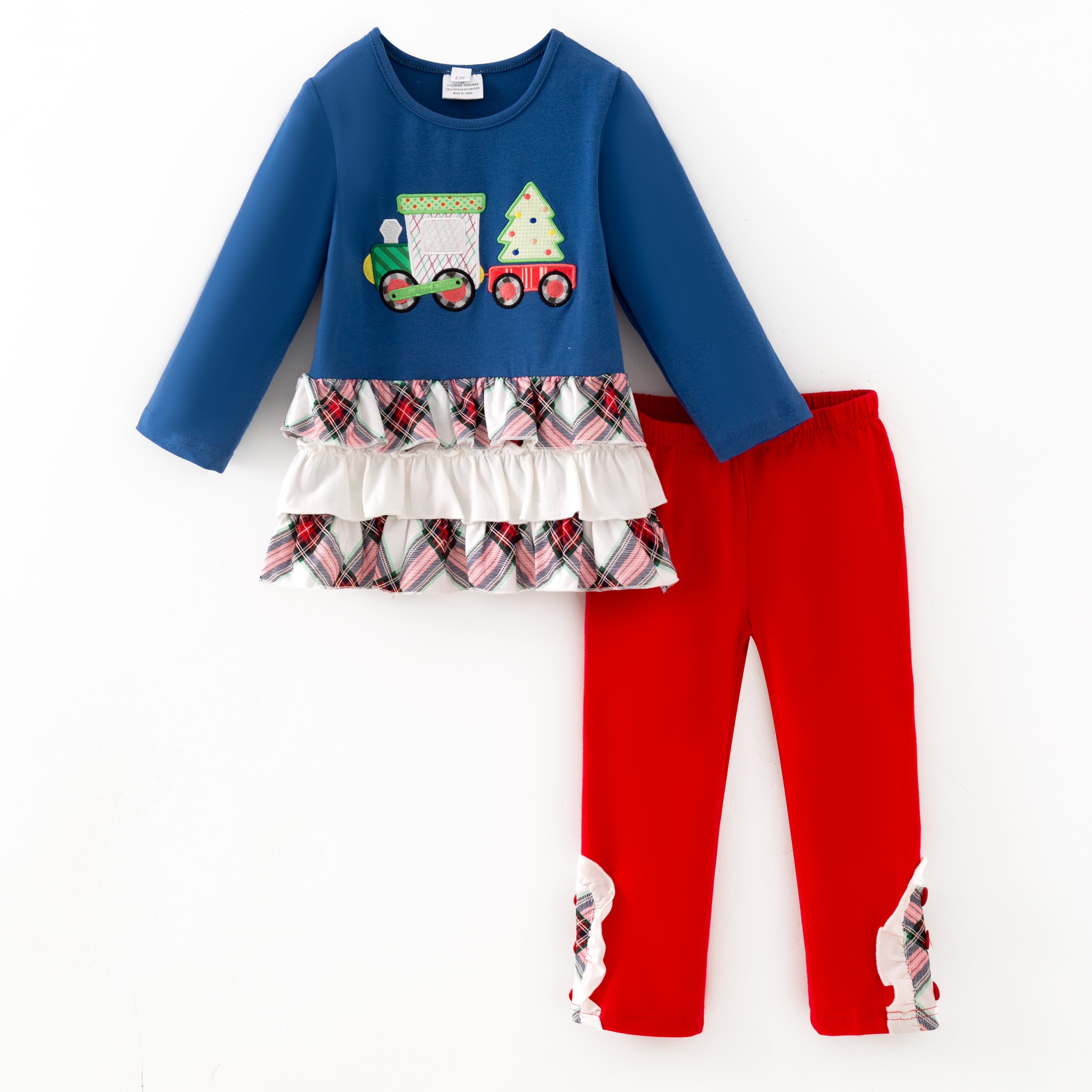 （In Stock）Girl Christmas Applique Ruffle Outfit Set