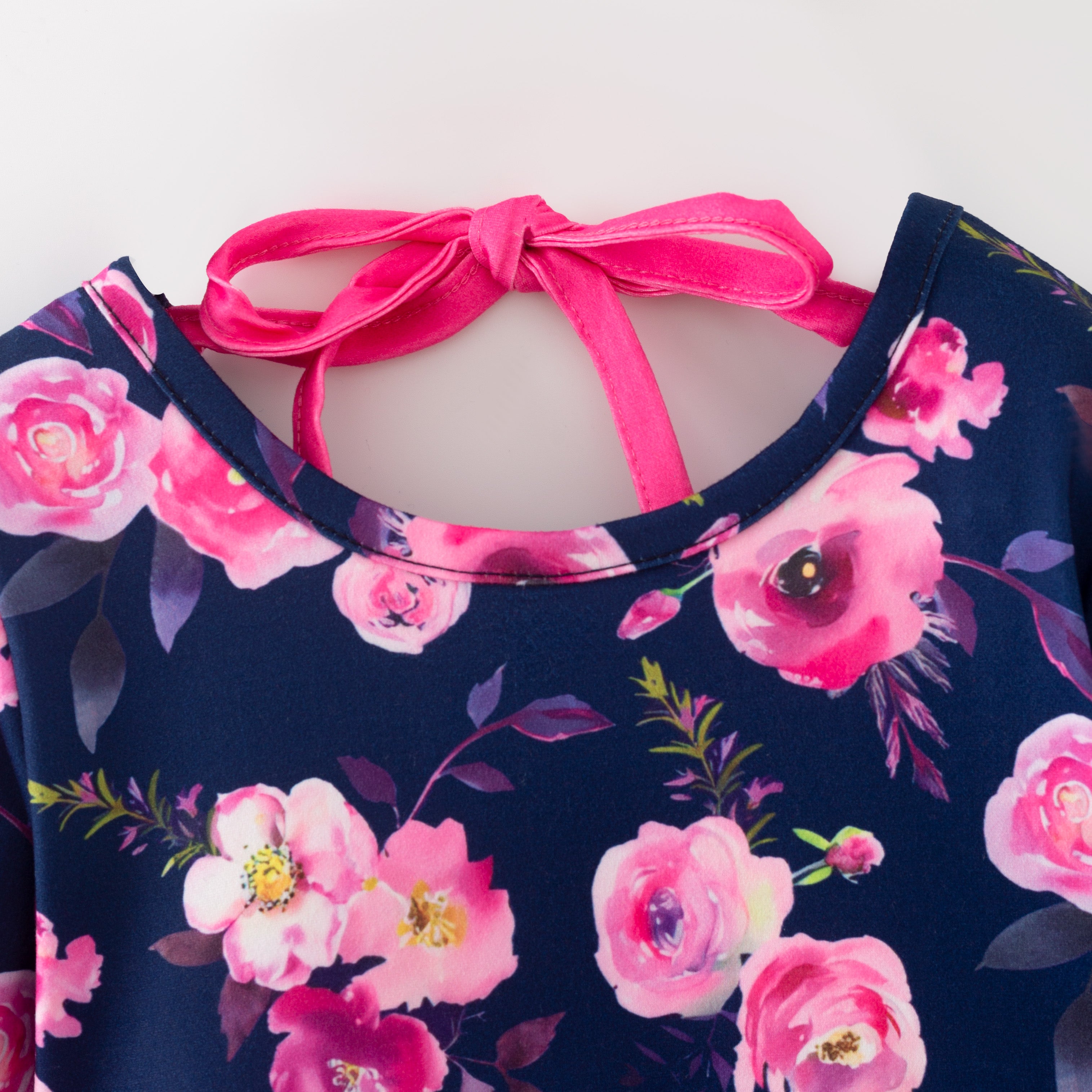 （In Stock）Girls Fall&Winter Floral Print Swiss Dot Dress