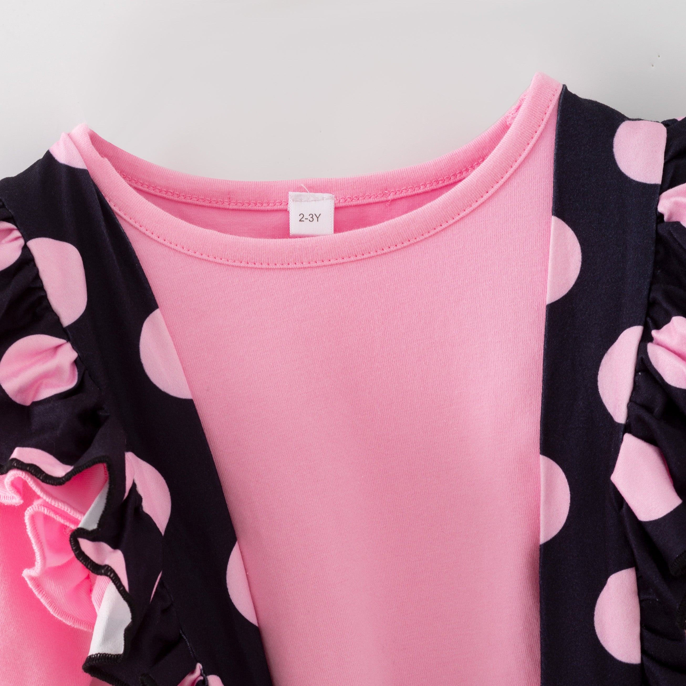 （In Stock）Girls Fall&Winter Pink Polka Dot Overalls set