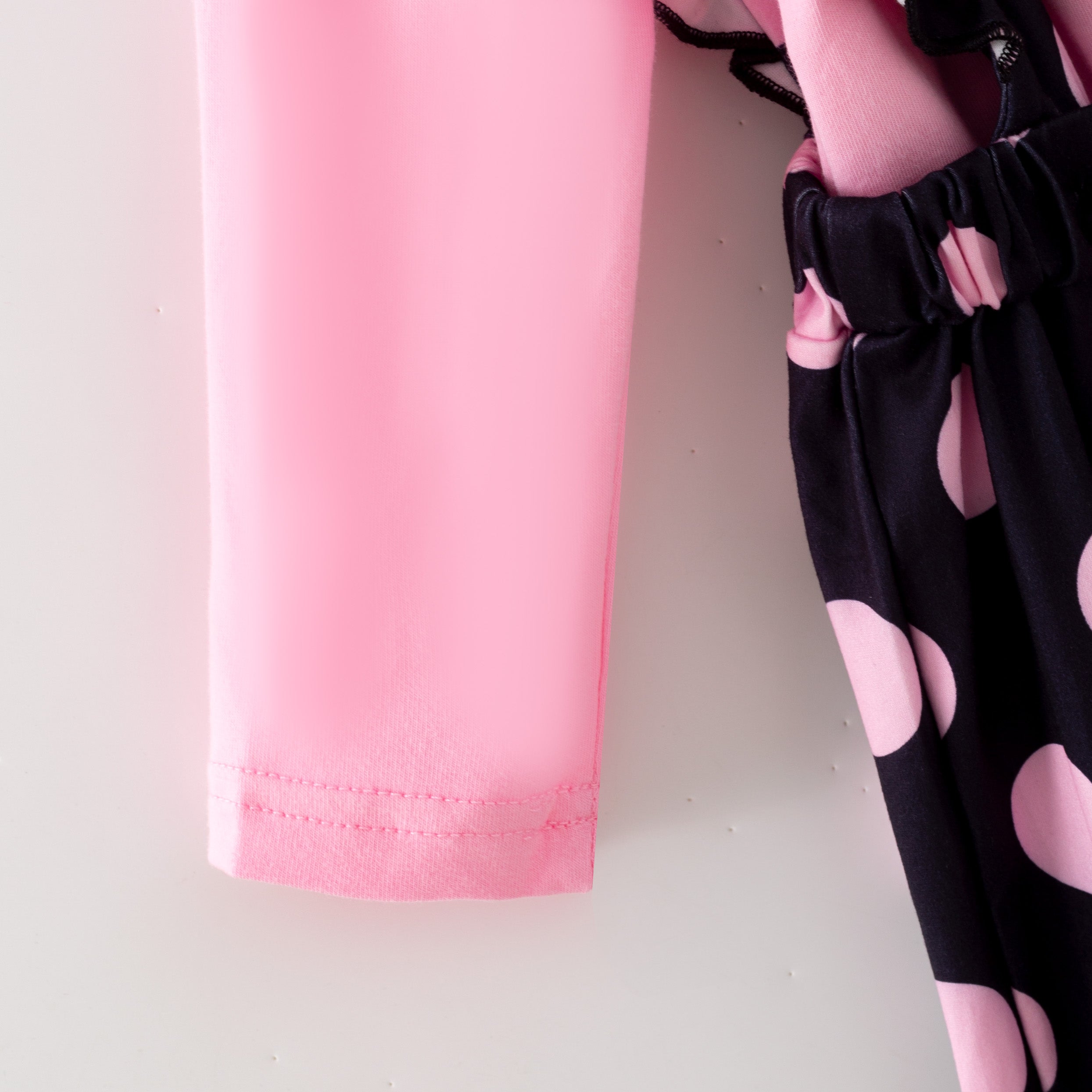 （In Stock）Girls Fall&Winter Pink Polka Dot Overalls set