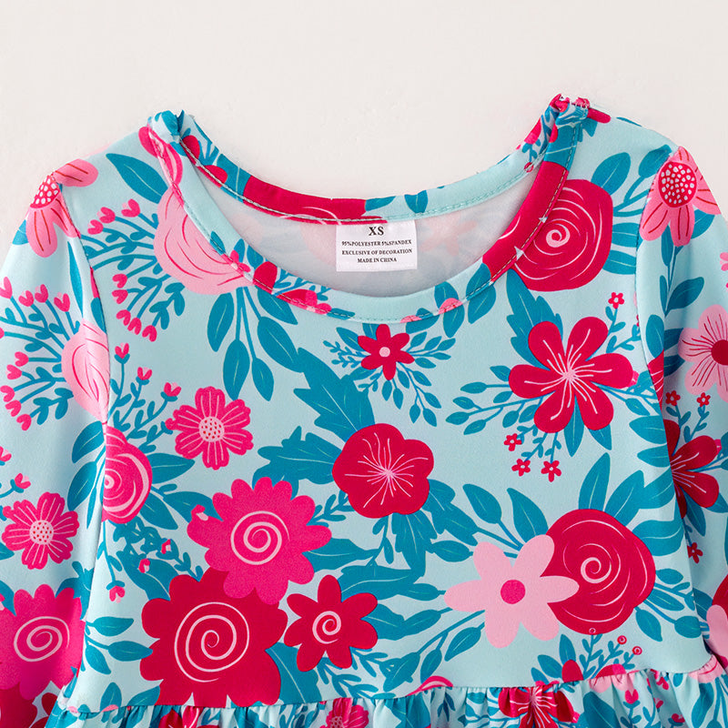 （In Stock）Girls Fall Floral Print Dress