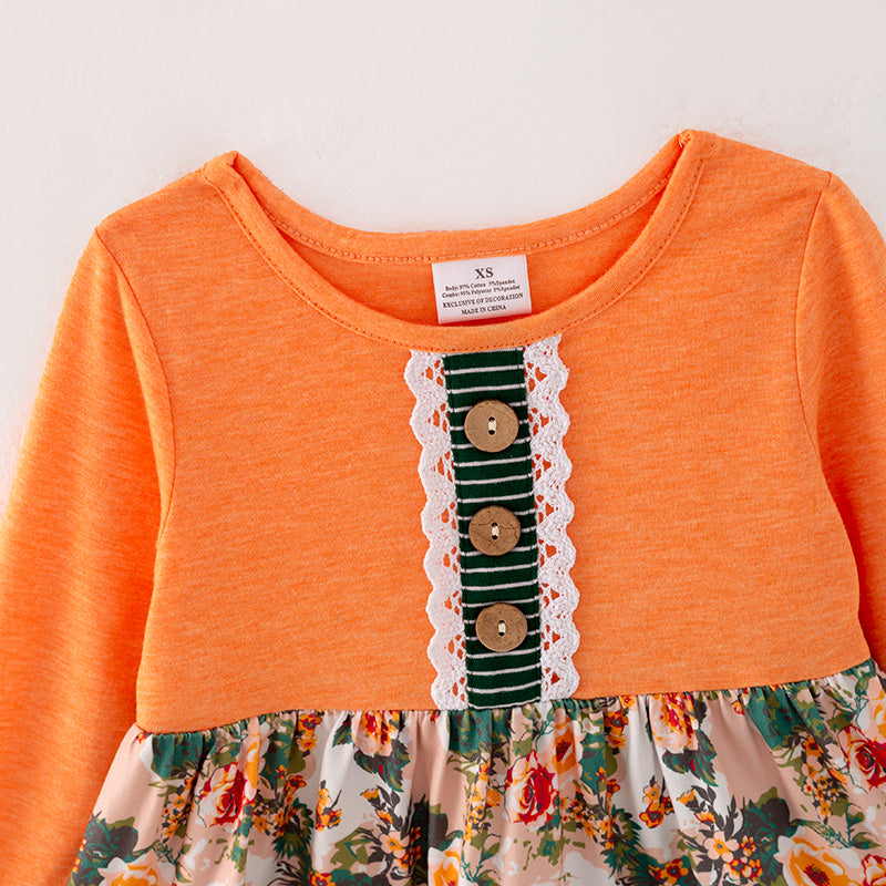 （In Stock E31-3-3）Girls Fall Floral Print Outfit Set