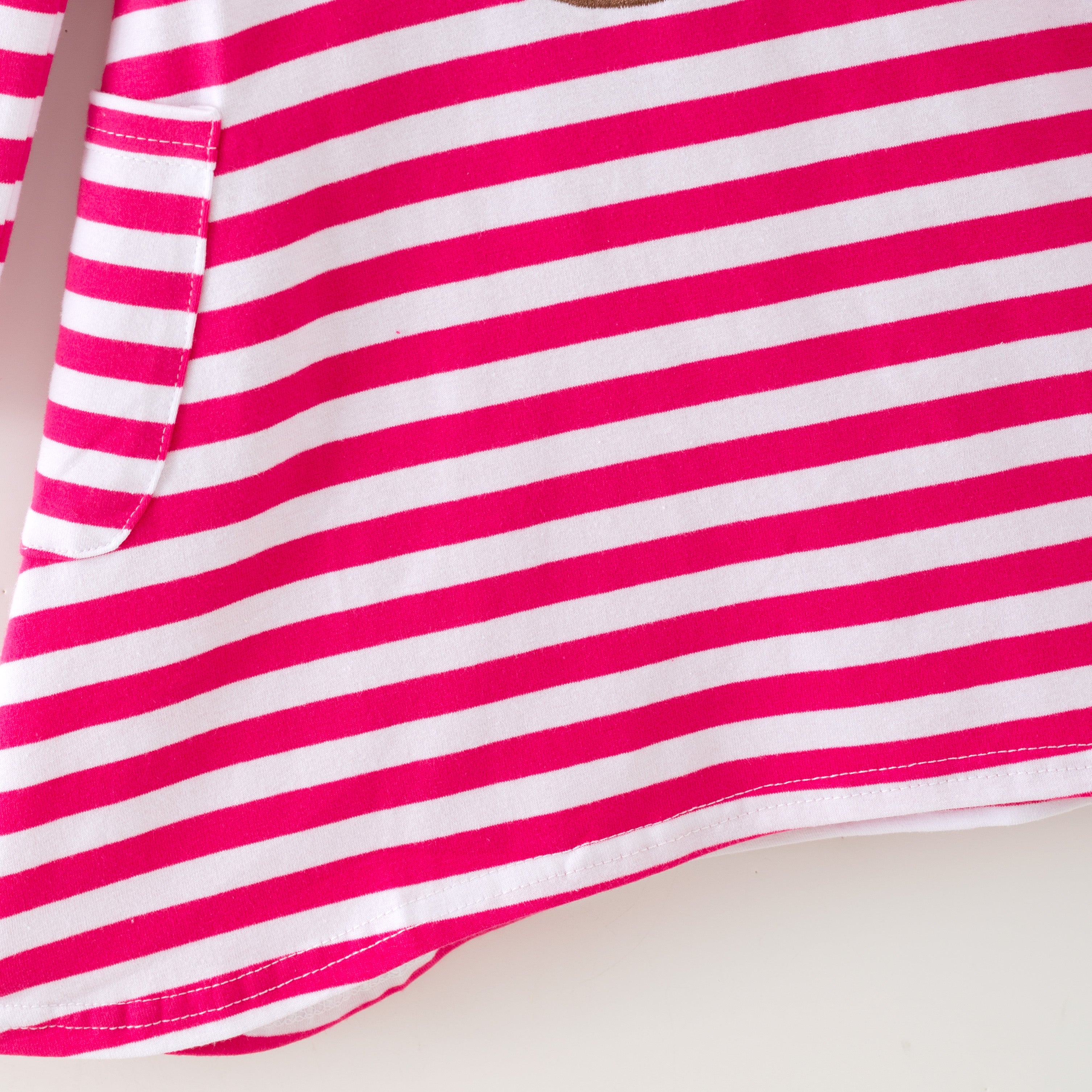 （In Stock）Girls Christmas Applique Cotton Pink Stripe Dress