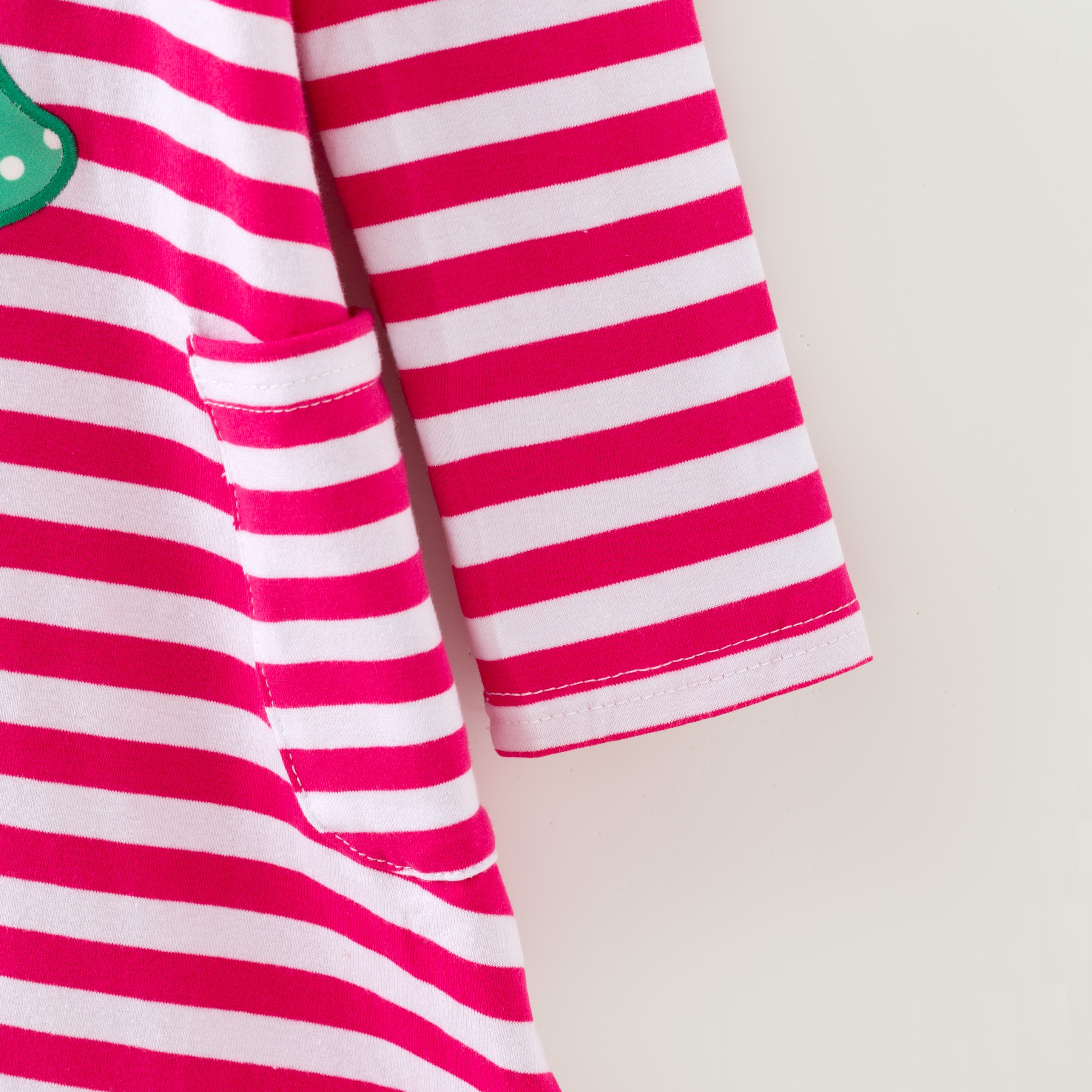 （In Stock）Girls Christmas Applique Cotton Pink Stripe Dress