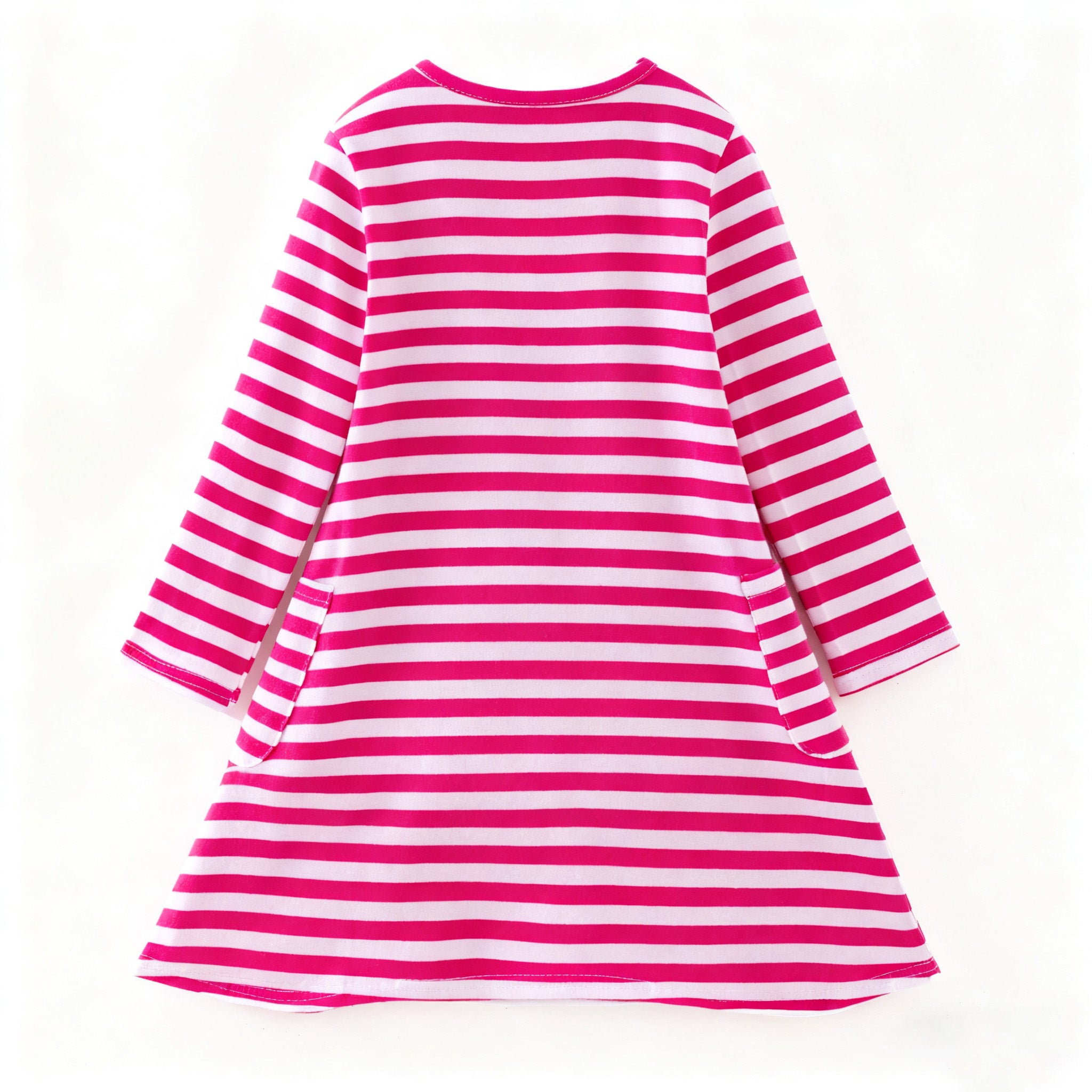 （In Stock）Girls Christmas Applique Cotton Pink Stripe Dress