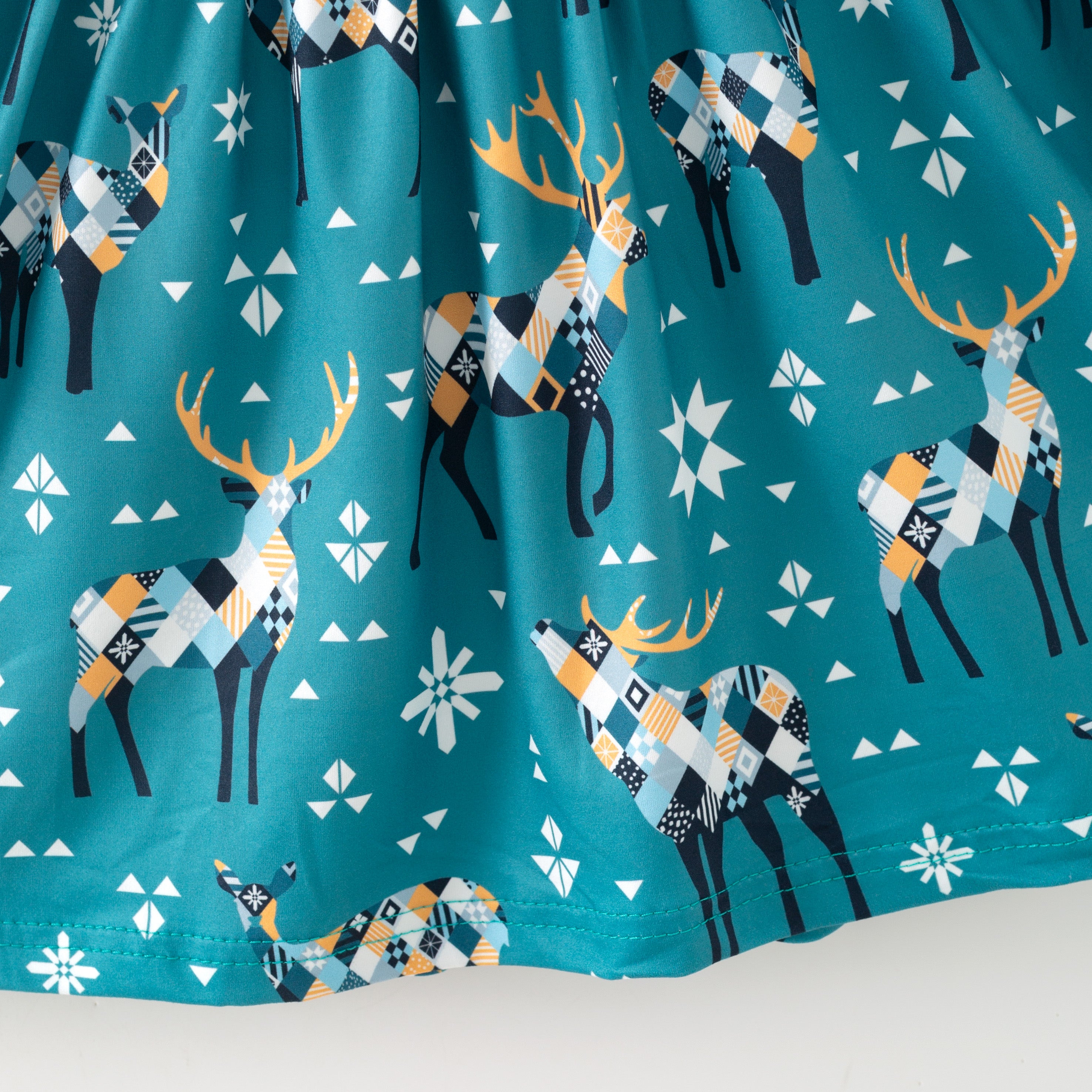 （In Stock）Girls Christmas Elk Print Ruffle Dress