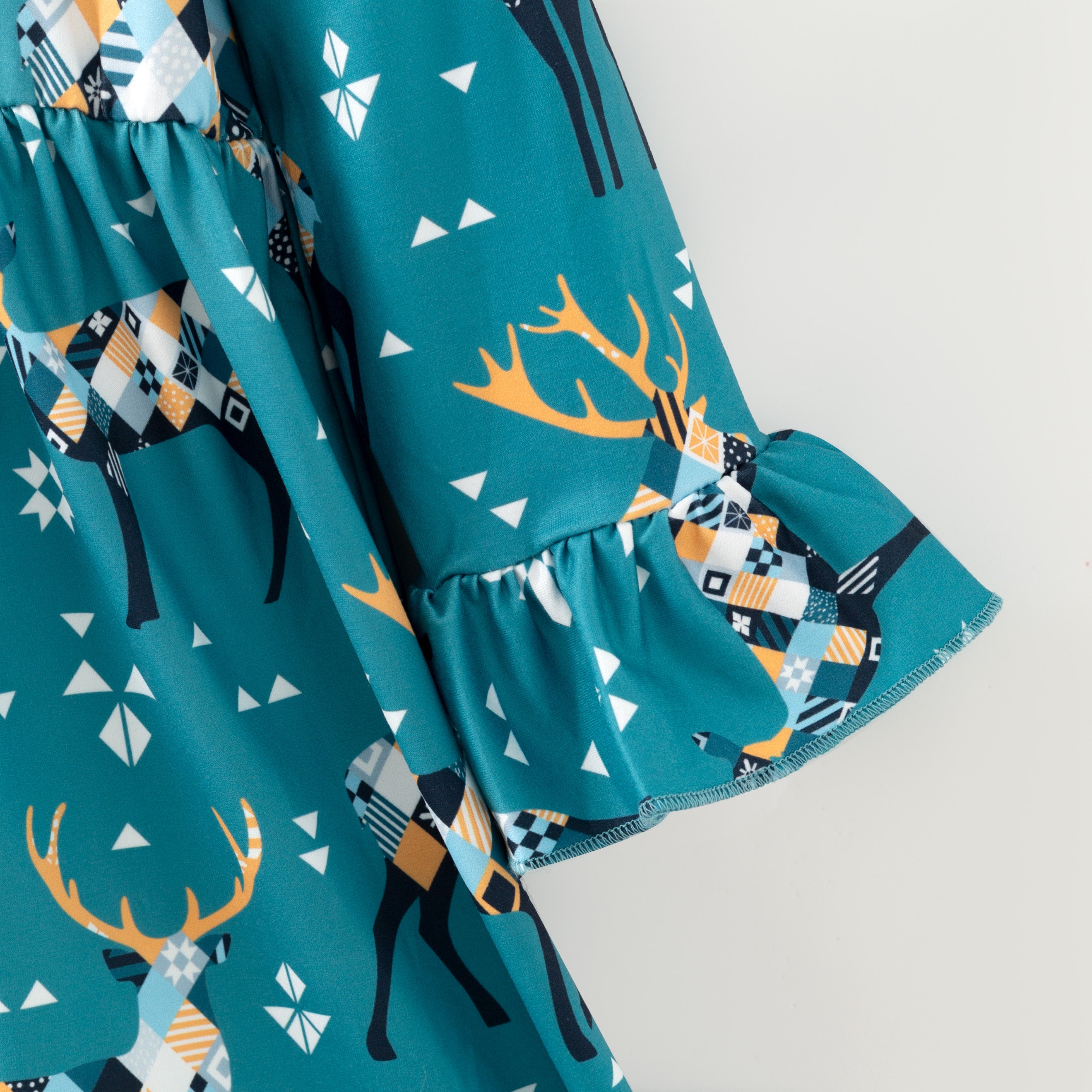 （In Stock）Girls Christmas Elk Print Ruffle Dress
