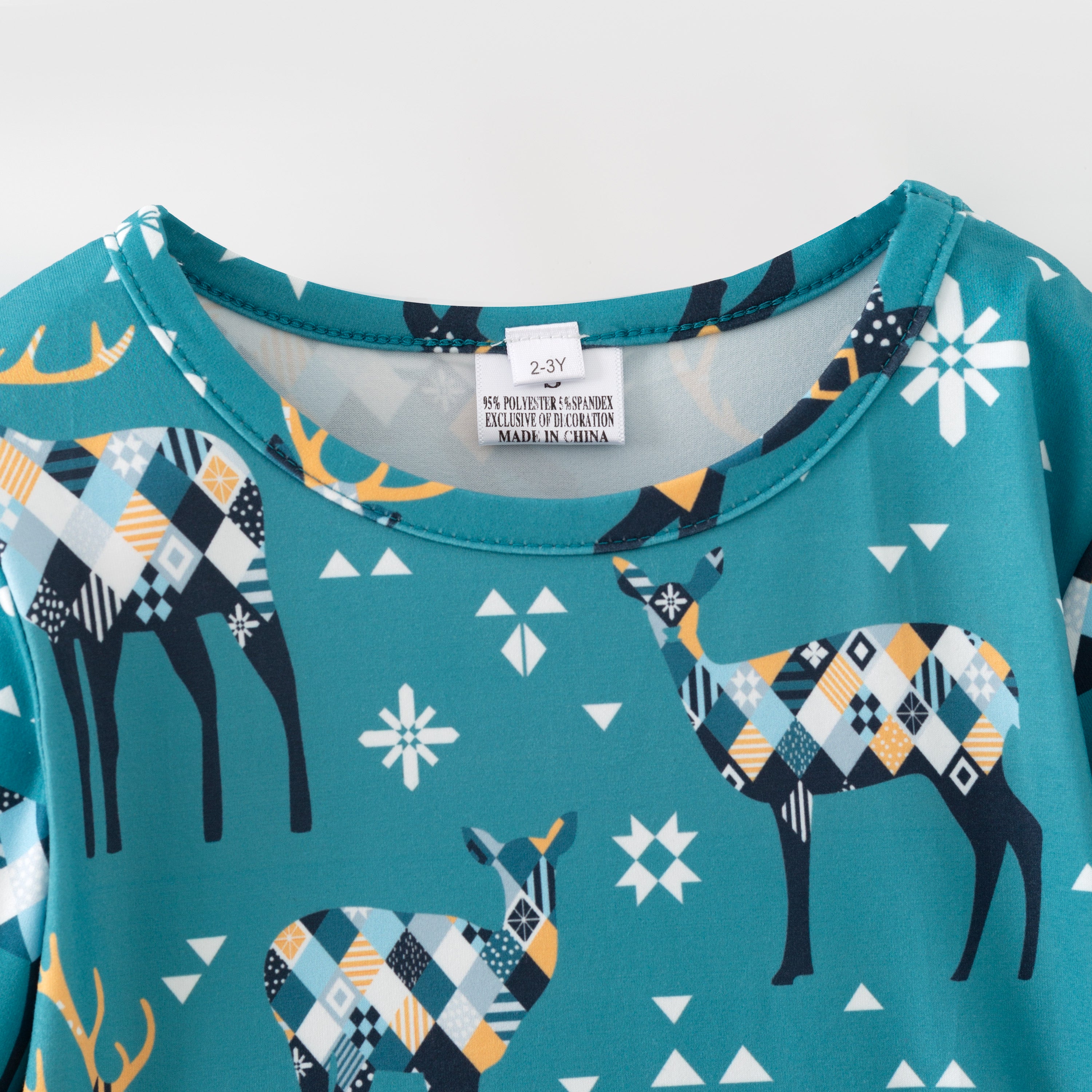 （In Stock）Girls Christmas Elk Print Ruffle Dress