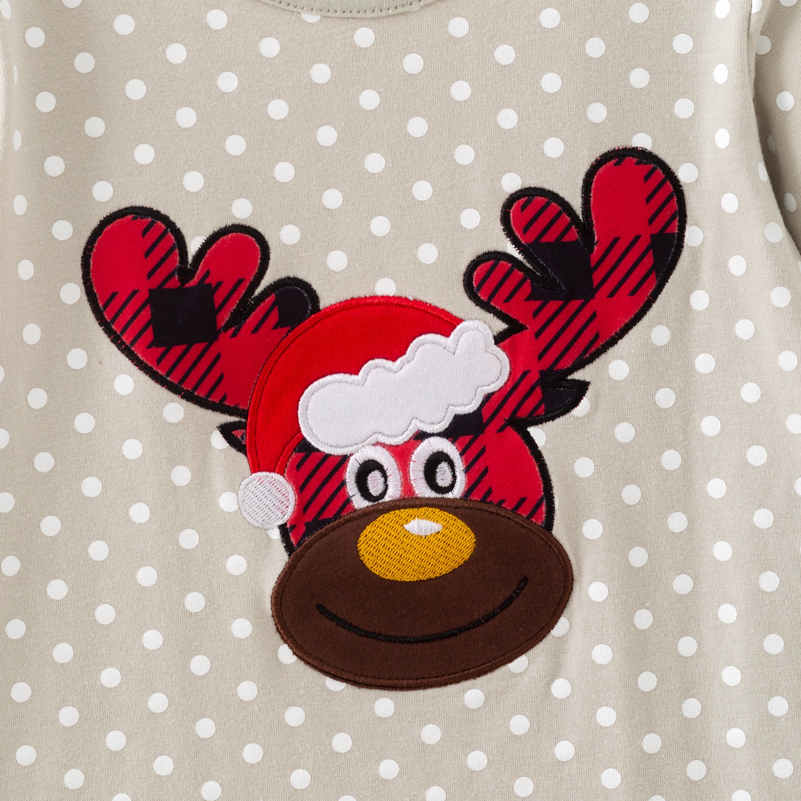 （In Stock）Girls Christmas Elk Applique Cotton Ruffle Dress