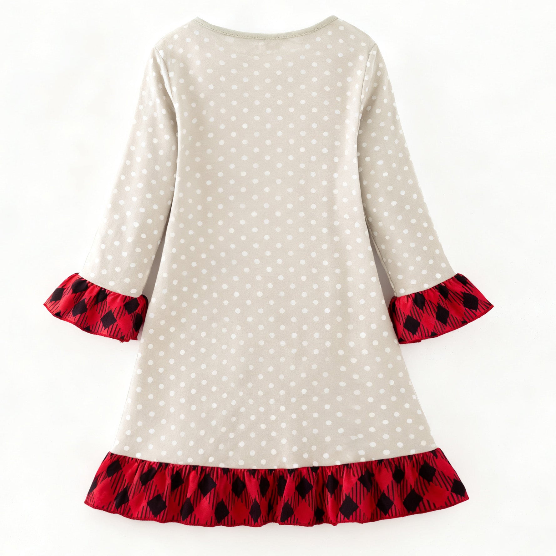 （In Stock）Girls Christmas Elk Applique Cotton Ruffle Dress