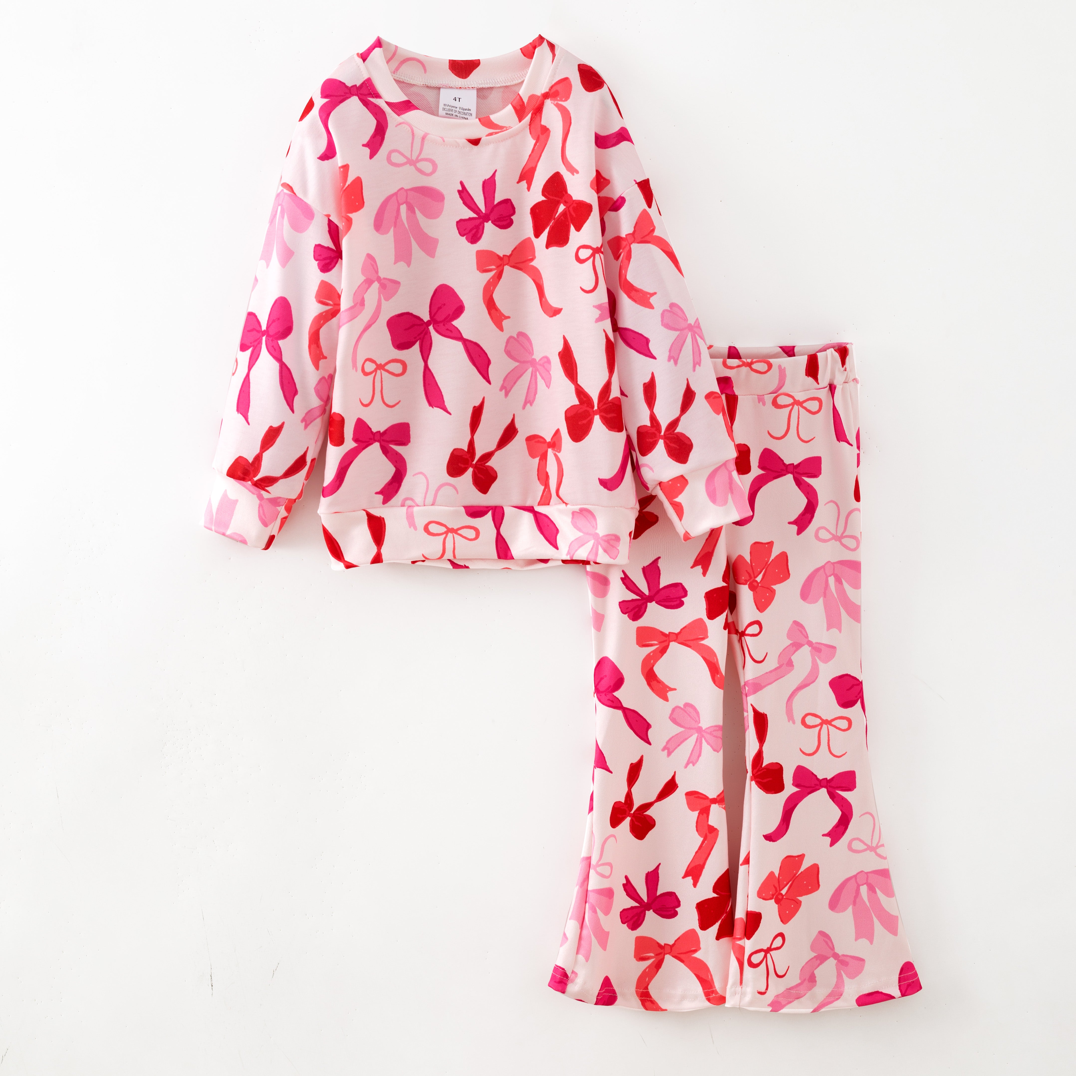 （Pre Order,Prepack Zone）Girls Bow Print Twill Sweatshirt Suit（Mix Size）