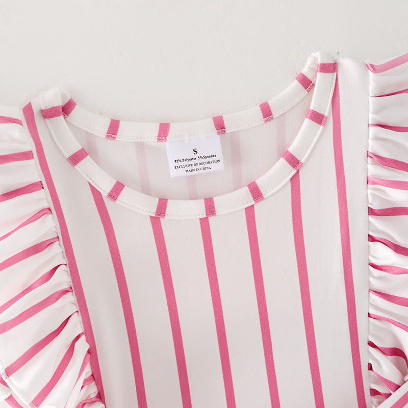 （In Stock）Girls Spring and Summer Pink Stripe Dress
