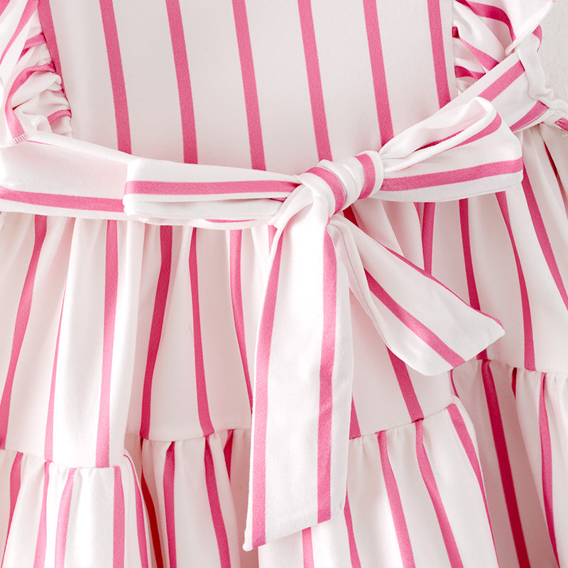 （In Stock）Girls Spring and Summer Pink Stripe Dress
