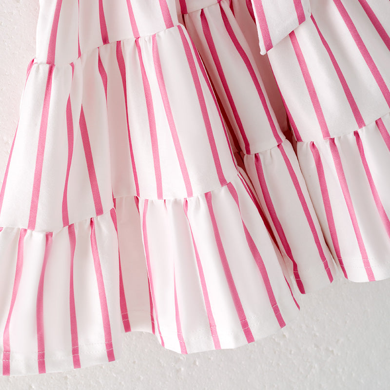 （In Stock）Girls Spring and Summer Pink Stripe Dress