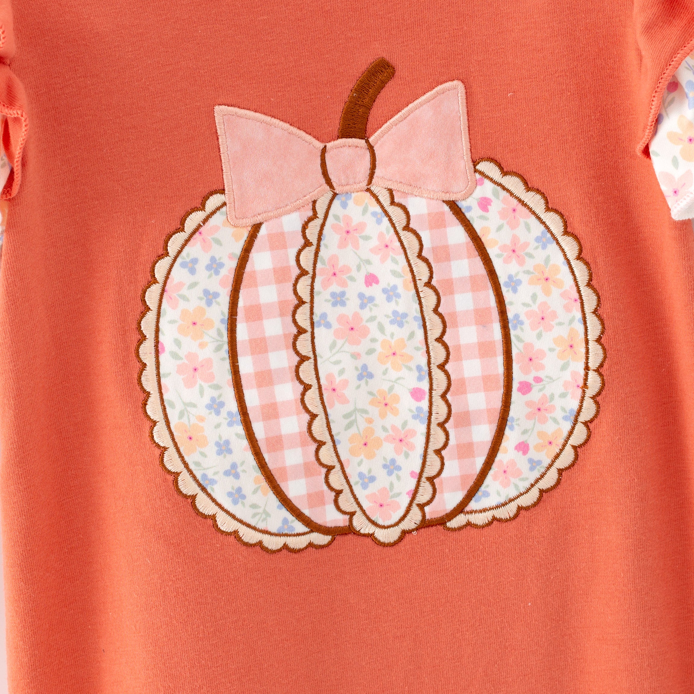 （In Stock）Toddler Girls Fall Pumpkin Applique Ruffle Romper
