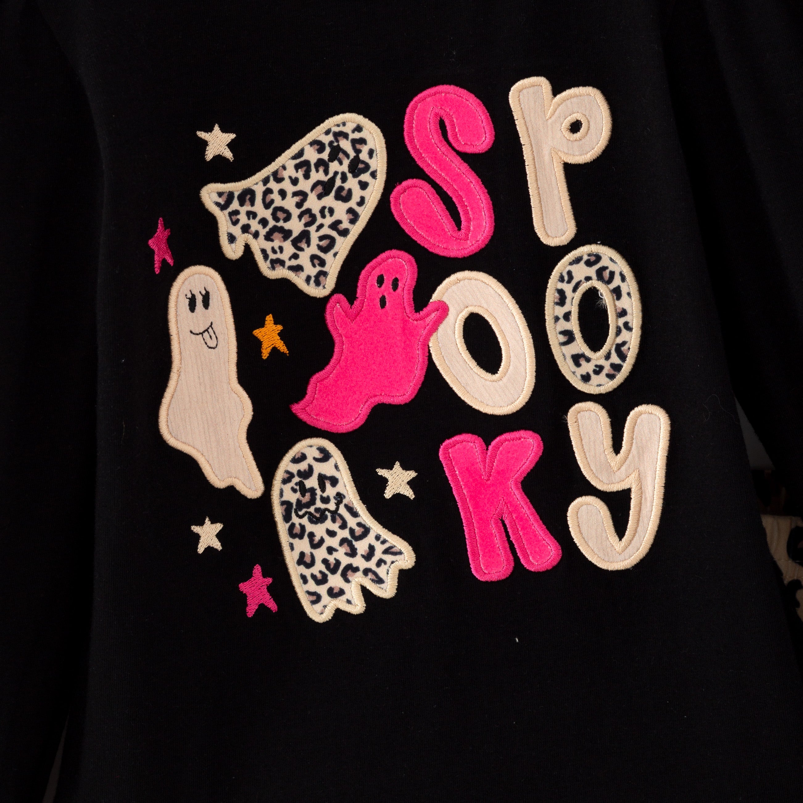 （In Stock）Girls Halloween Ghost Applique Cotton Outfit Set