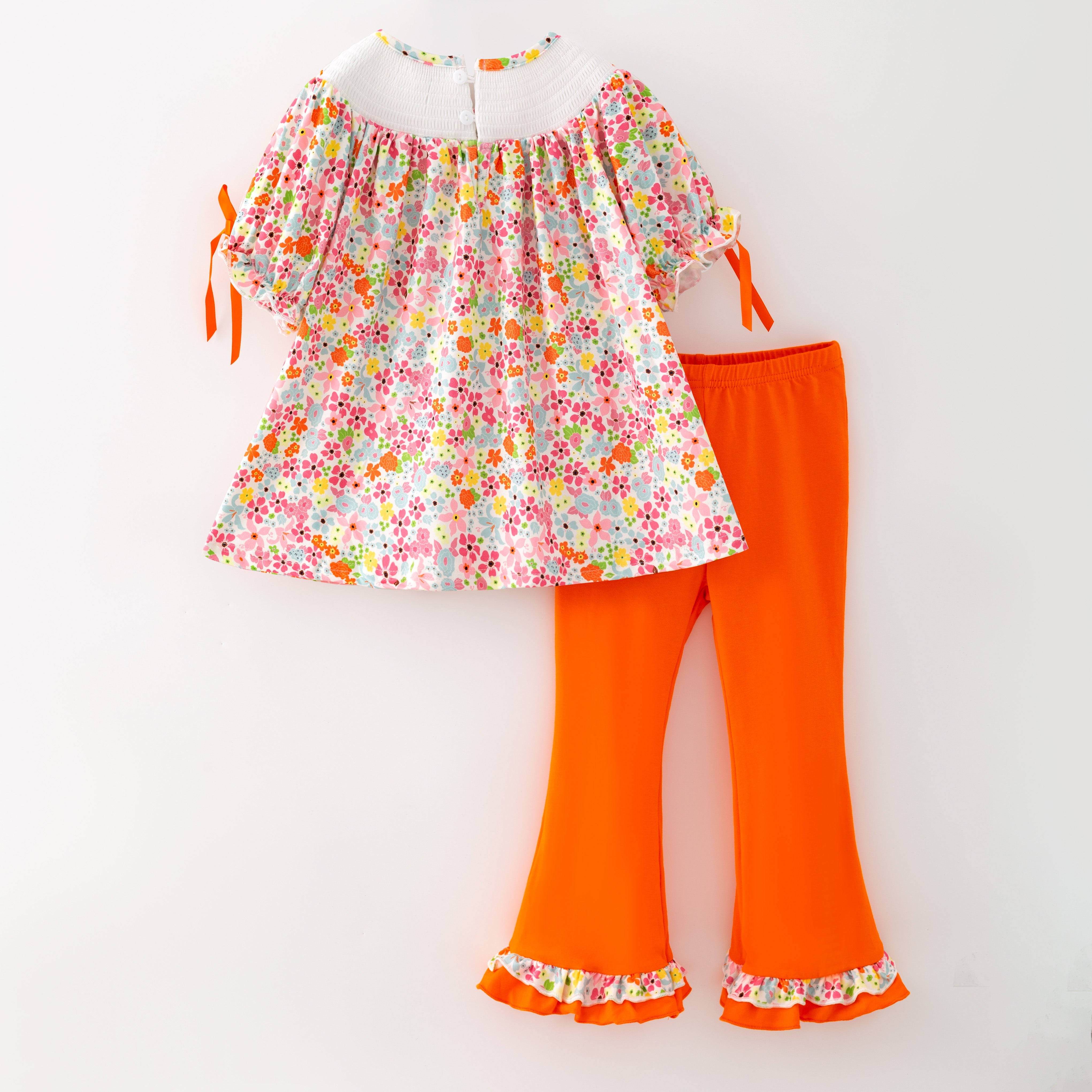 （In Stock）Sisters Fall Pumpkin Embroidery Smocked Outfit Set&Romper
