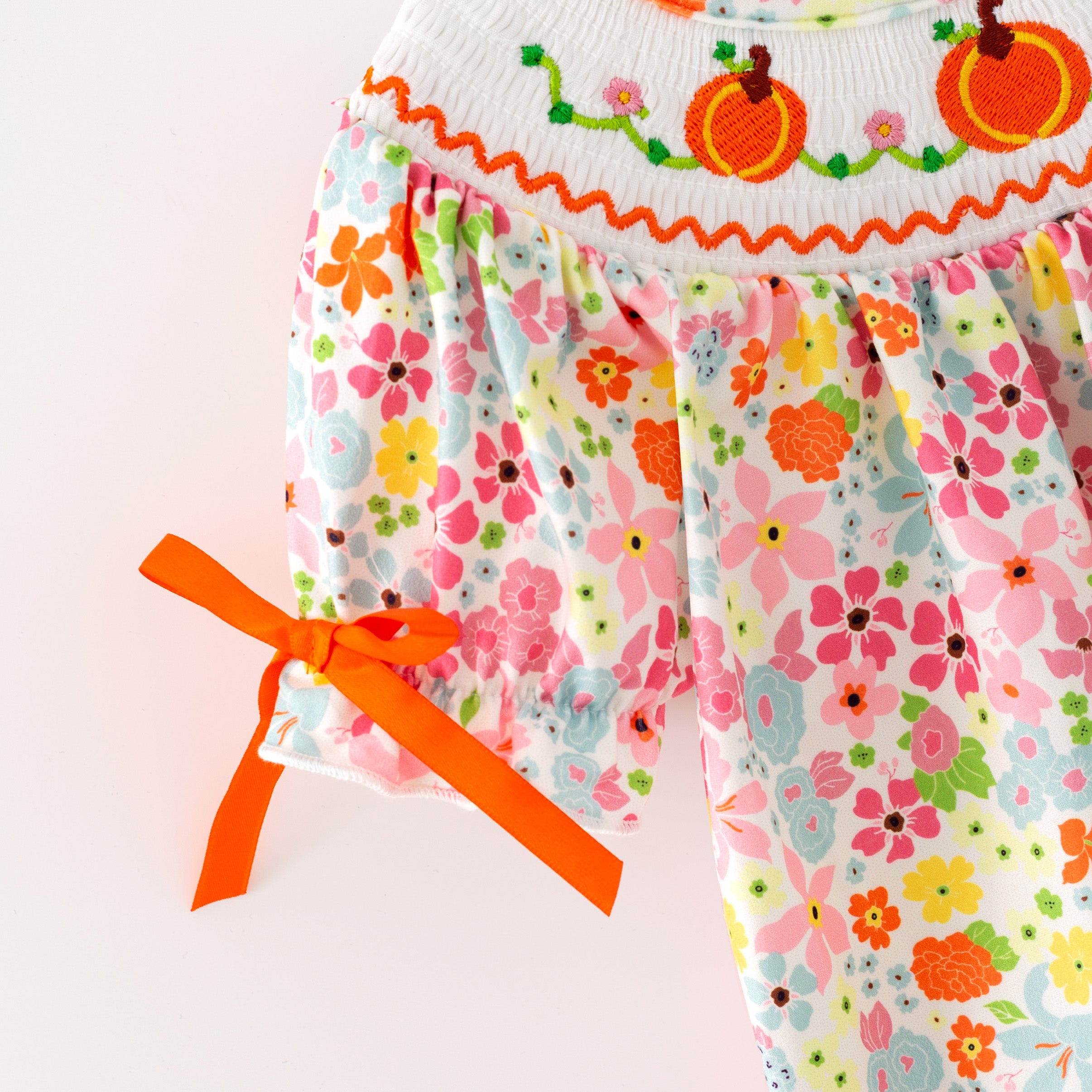 （In Stock）Sisters Fall Pumpkin Embroidery Smocked Outfit Set&Romper