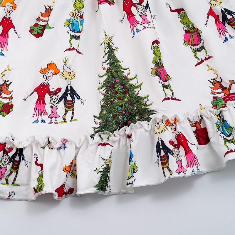 （In Stock G14-02-01）Grinch print long sleeve dress