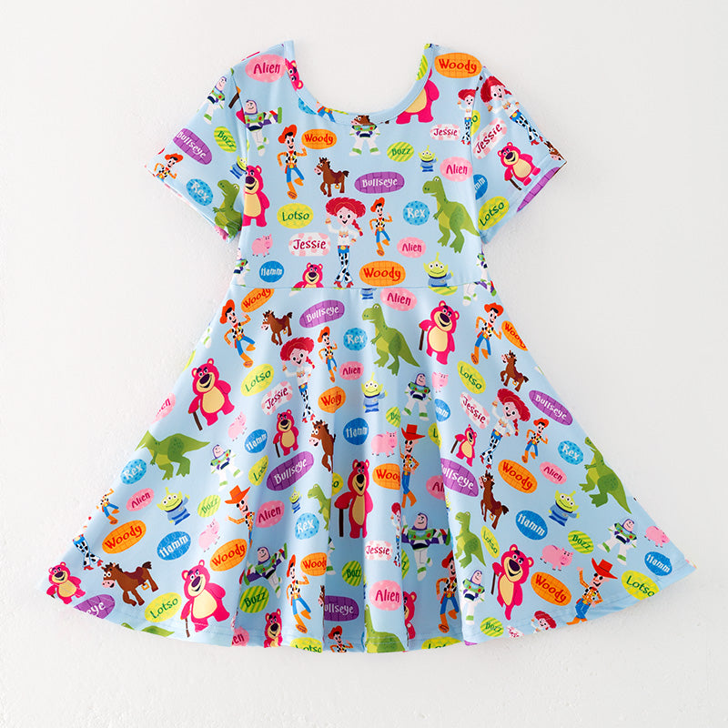 （In Stock）Girls Spring and Summer Cartoon Print Dress