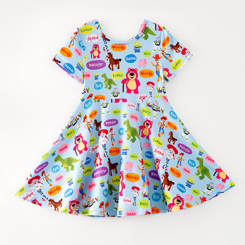 （In Stock）Girls Spring and Summer Cartoon Print Dress