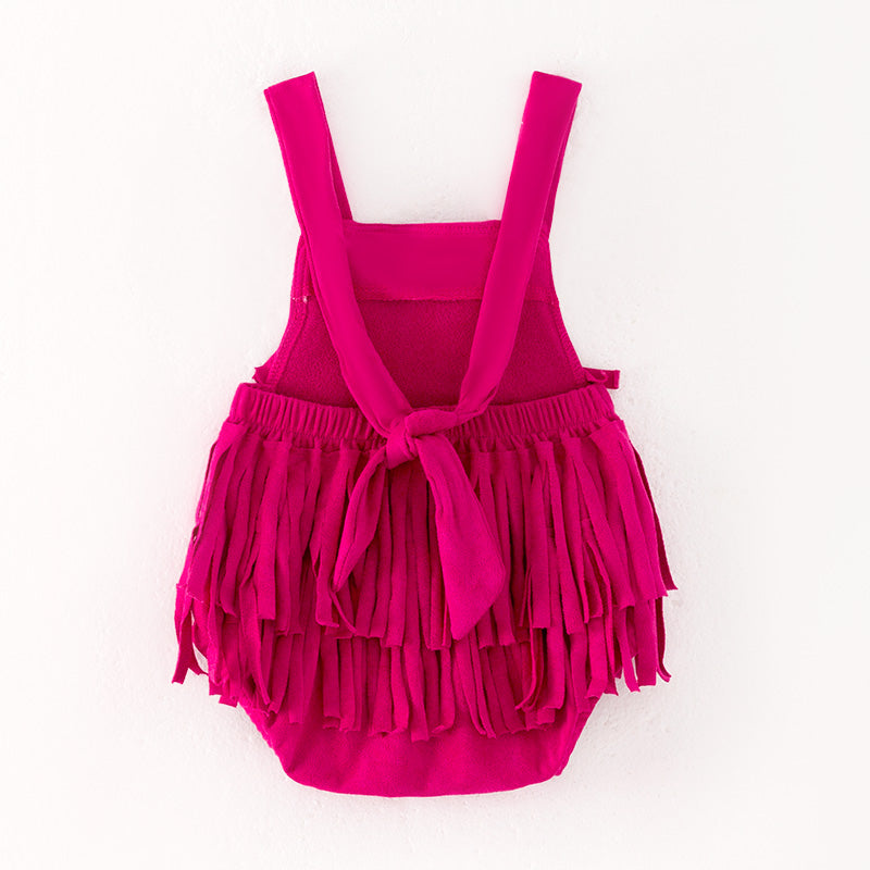 （In Stock）Toddler Girls Spring and Summer Fuchsia Tassels Romper