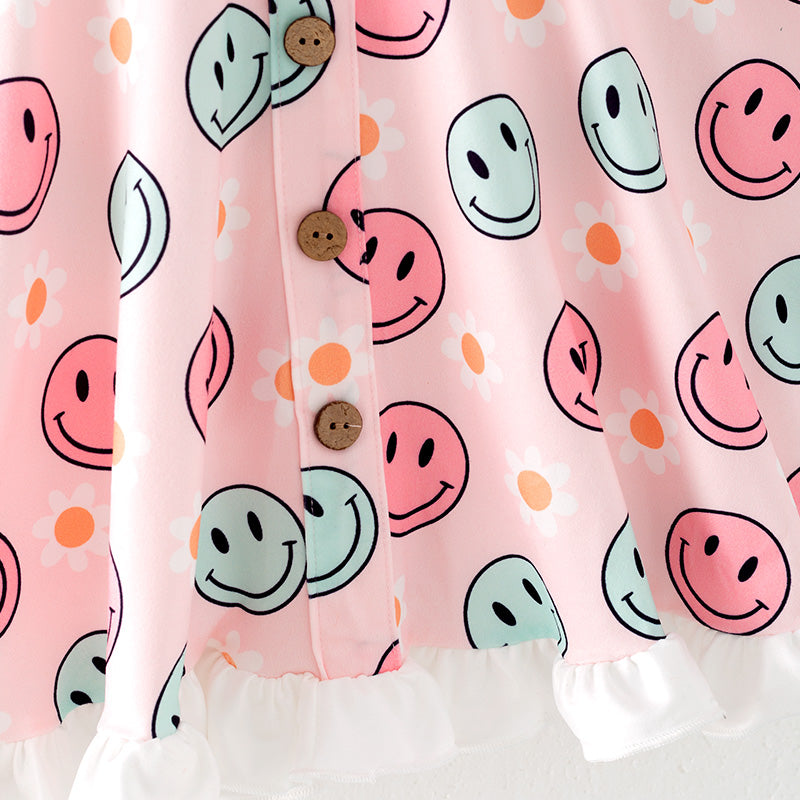 （In Stock）Girls Spring and Summer Smile Print Dress
