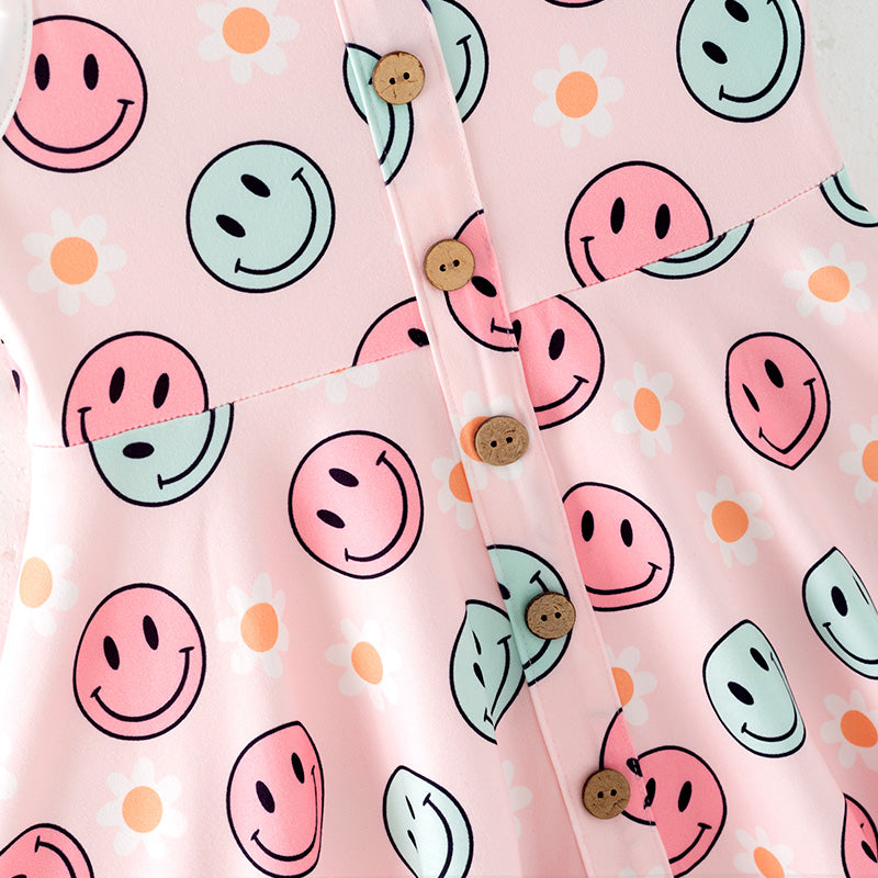 （In Stock）Girls Spring and Summer Smile Print Dress