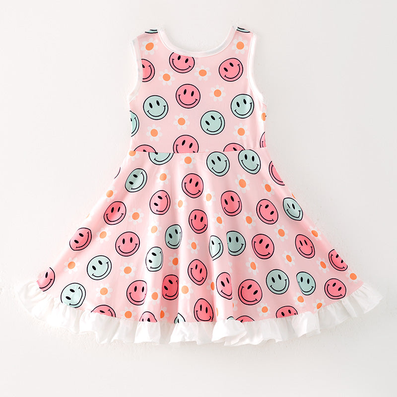（In Stock）Girls Spring and Summer Smile Print Dress