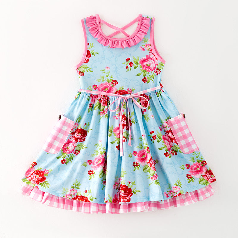 （In Stock）One Pack(8 Pieces total) Sale Girls Spring and Summer Floral Print Dress
