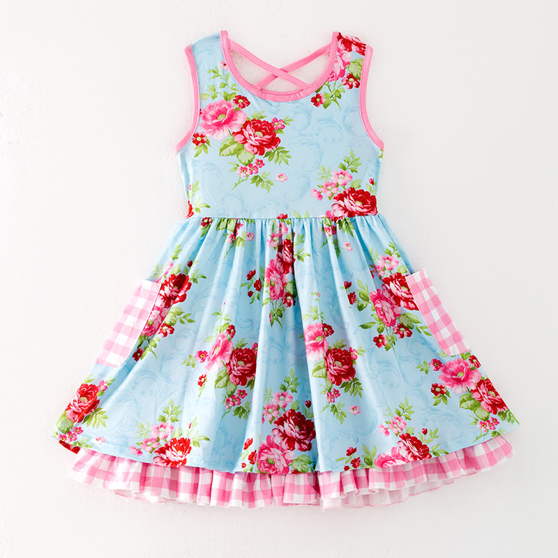 （In Stock）One Pack(8 Pieces total) Sale Girls Spring and Summer Floral Print Dress