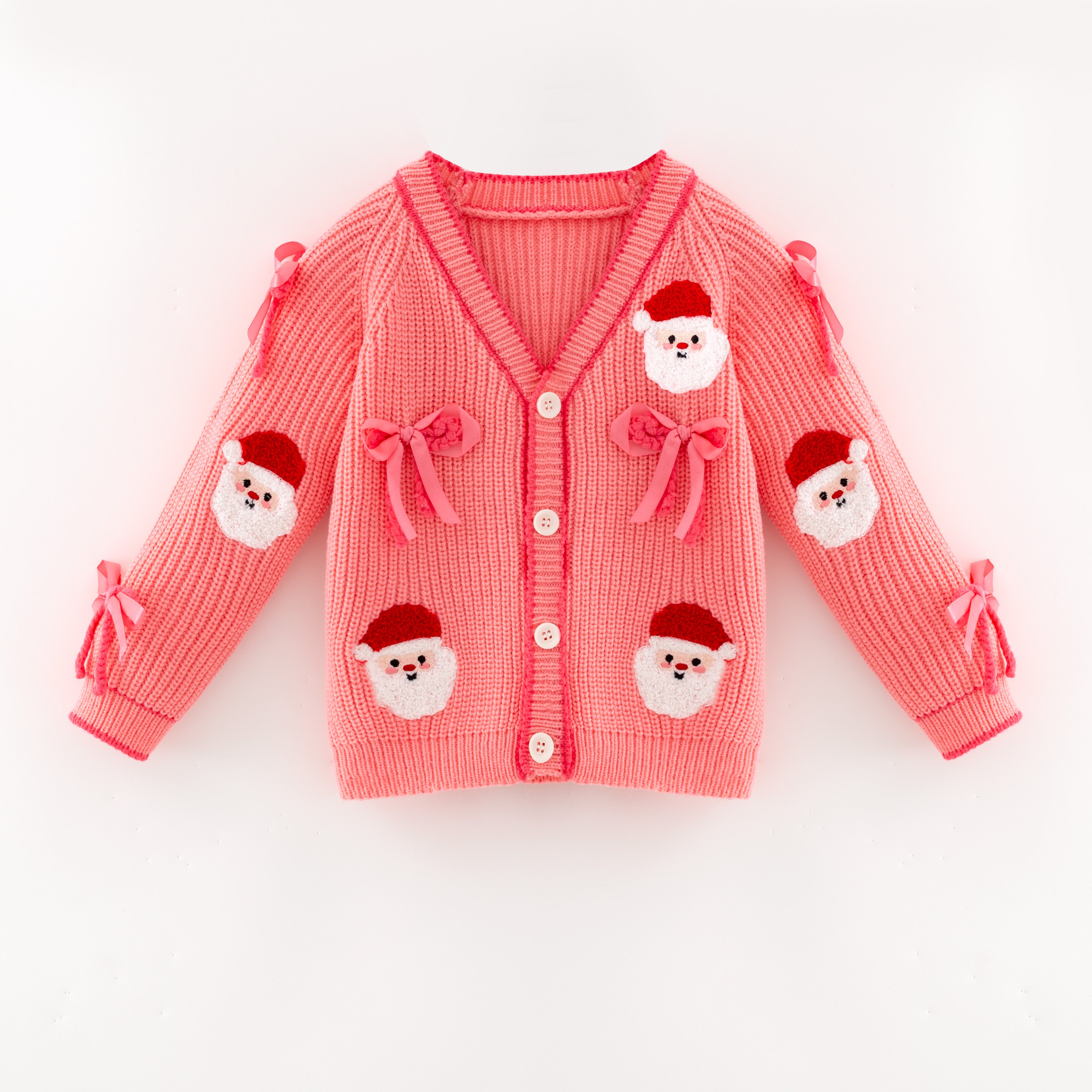 （In Stock）Girls Christmas Santa Claus Chenille Patches Cardigan Jacket