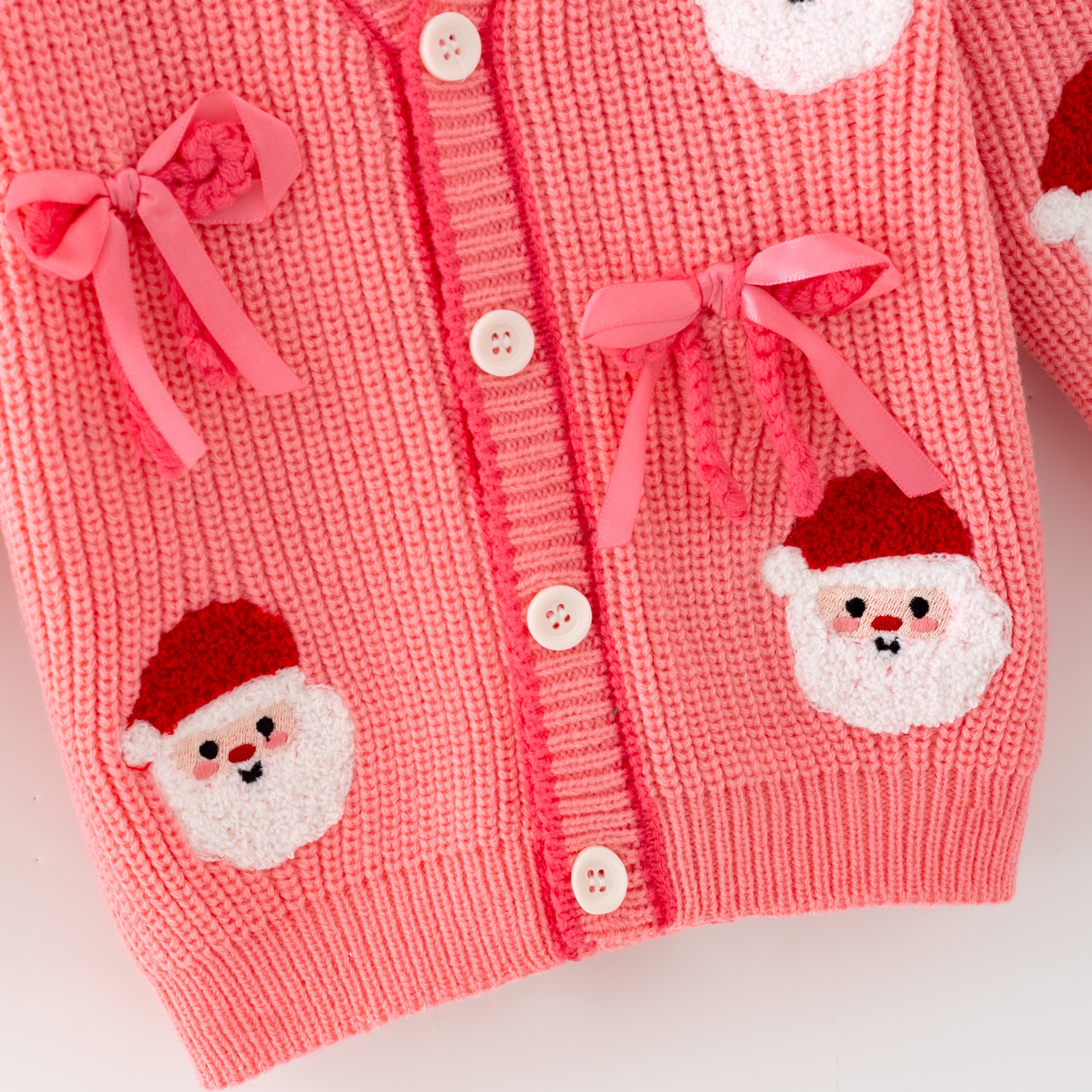 （In Stock）Girls Christmas Santa Claus Chenille Patches Cardigan Jacket