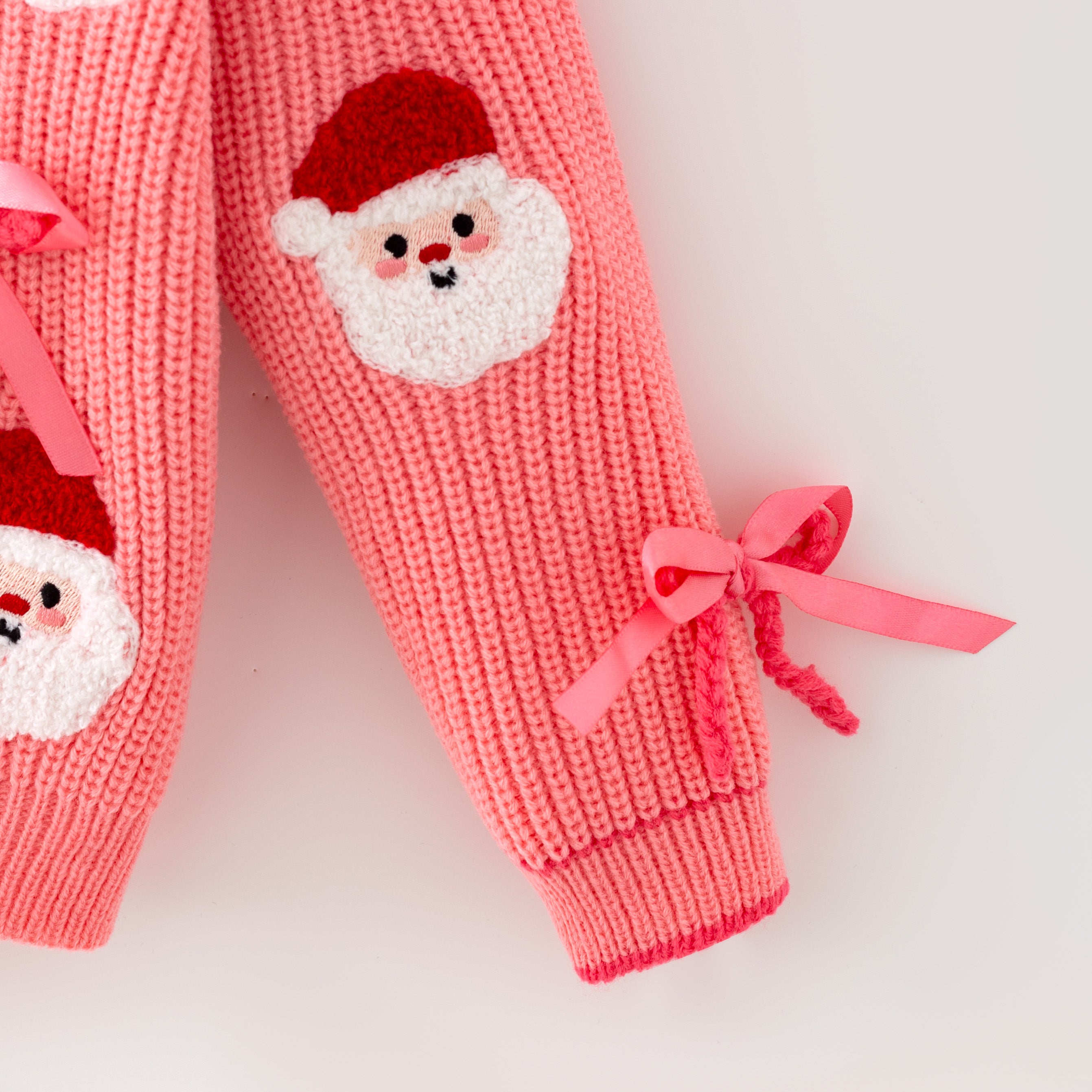 （In Stock）Girls Christmas Santa Claus Chenille Patches Cardigan Jacket