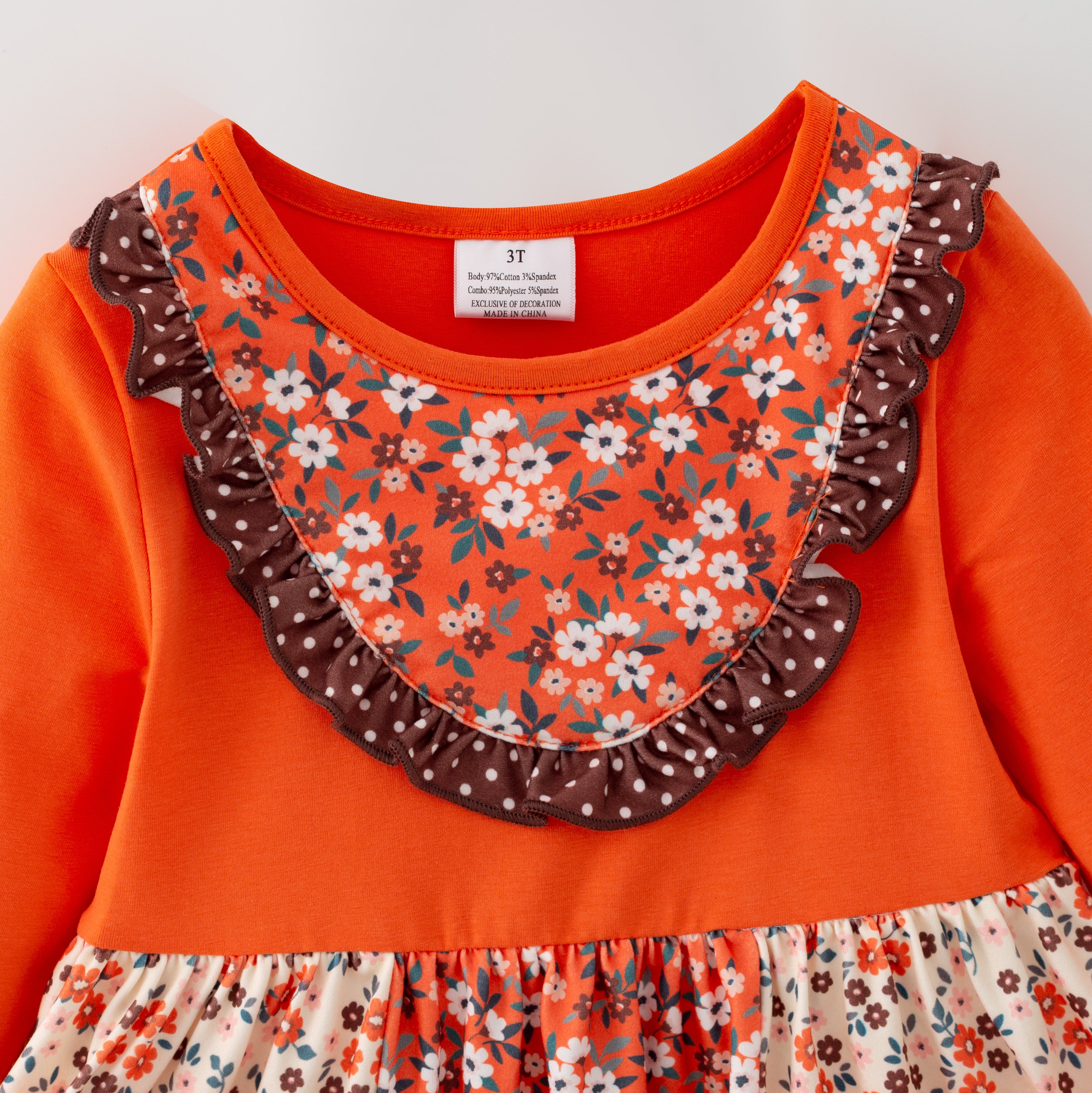 （In Stock）Girls Fall Floral Print Ruffle Outfit Set