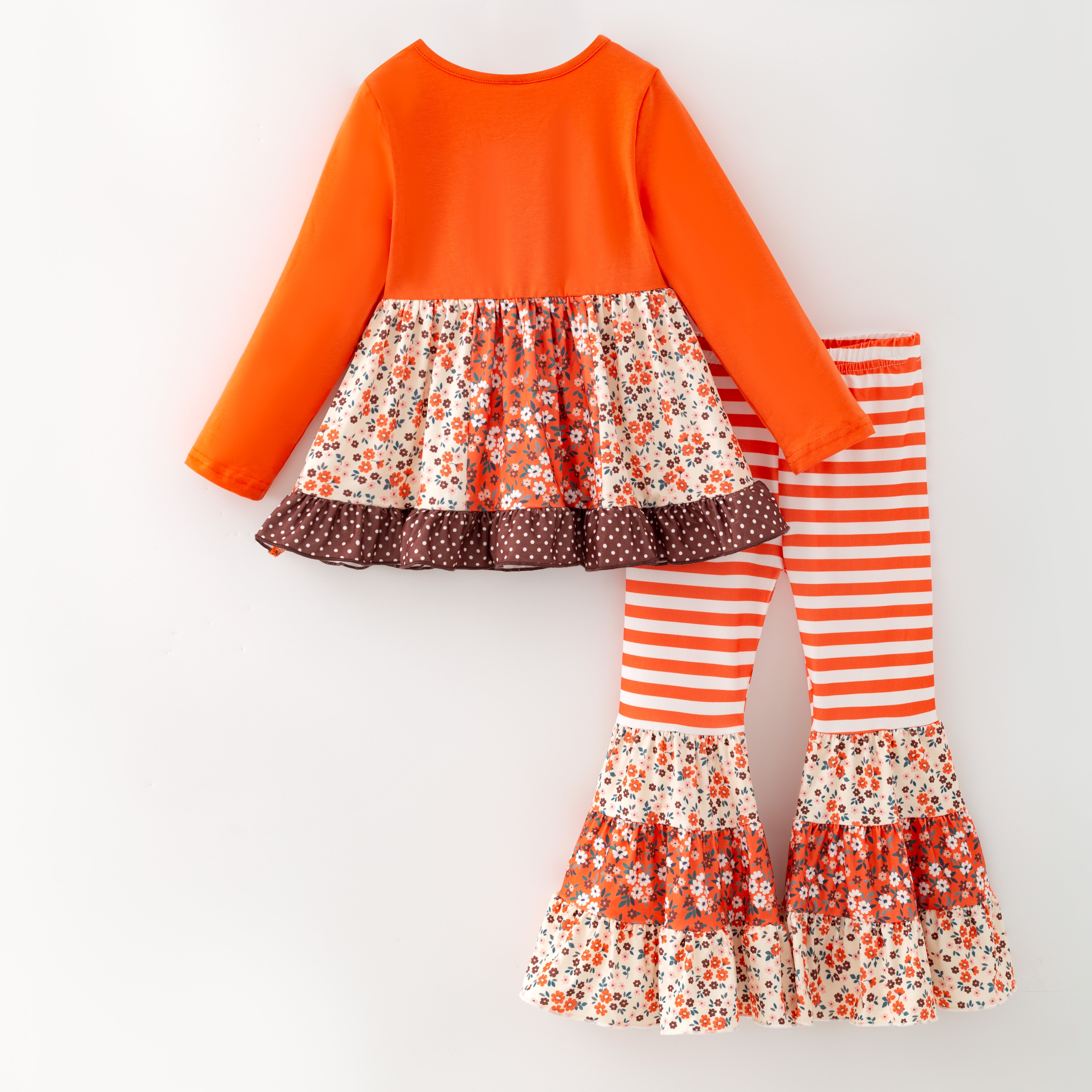 （In Stock）Girls Fall Floral Print Ruffle Outfit Set