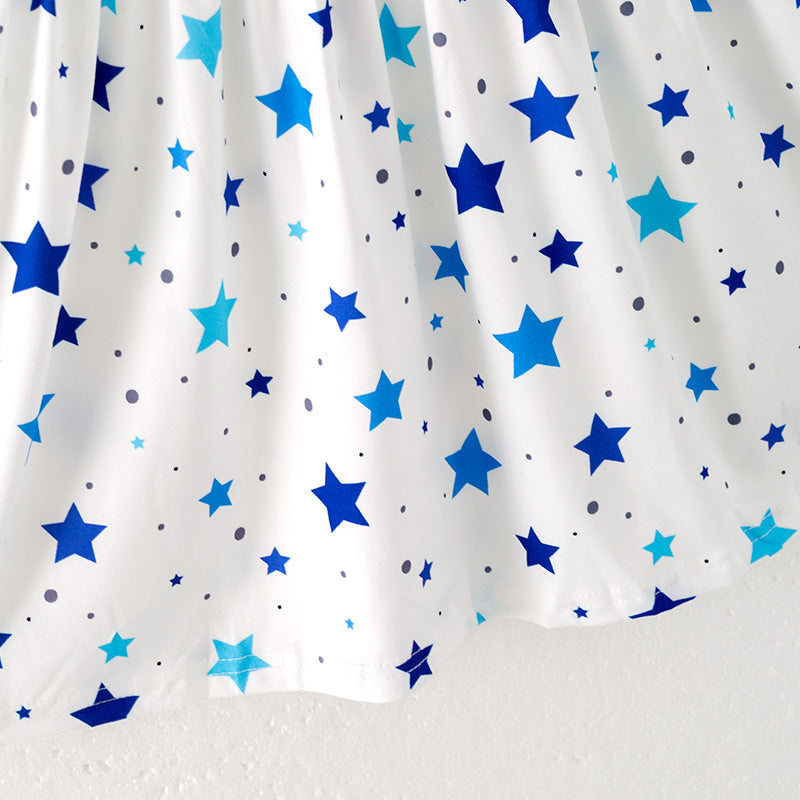 （In Stock）Girls Spring and Summer Blue Star Print Dress