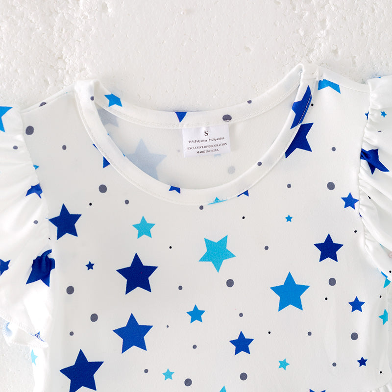 （In Stock）Girls Spring and Summer Blue Star Print Dress