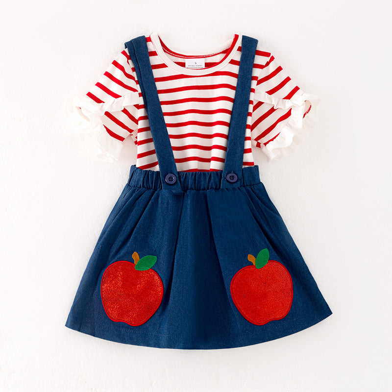 （In Stock）Girls Summer Back To School Applique Suspender Dress