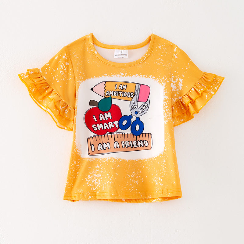 （In Stock）Girls Summer Back To School Print Yellow Top
