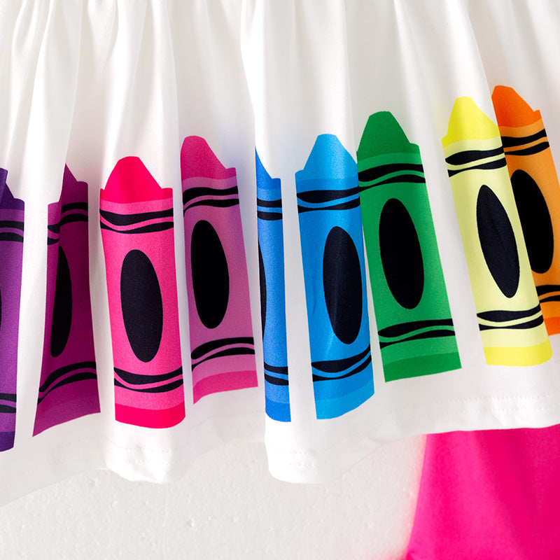 （In Stock）Girls Summer Back To School Crayon Print Shorts Set