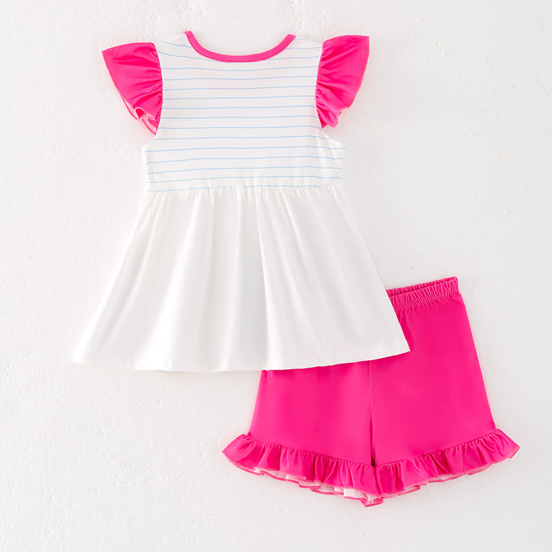 （In Stock）Girls Summer Back To School Crayon Print Shorts Set