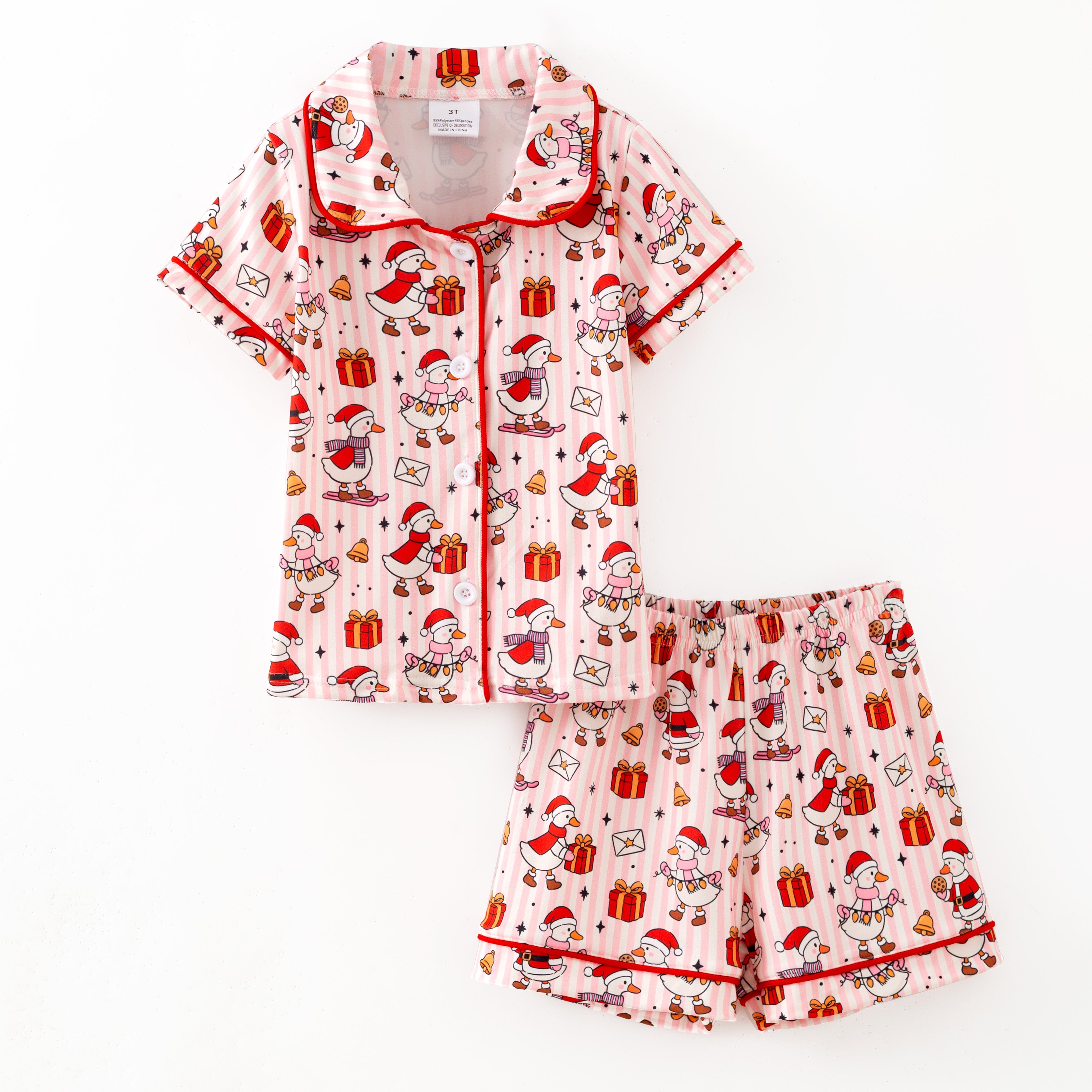 （Pre Order,Prepack Zone）Girls Christmas Goose Print Pajamas（Mix Size）