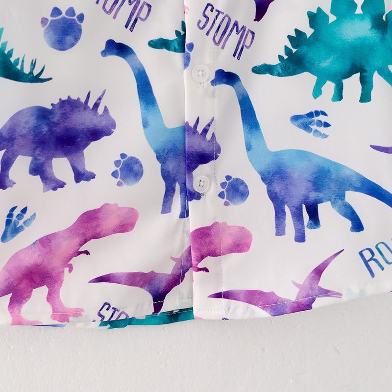 （In Stock E28-1-3）Boys Fall Cartoon Dinosaur Print Shirt